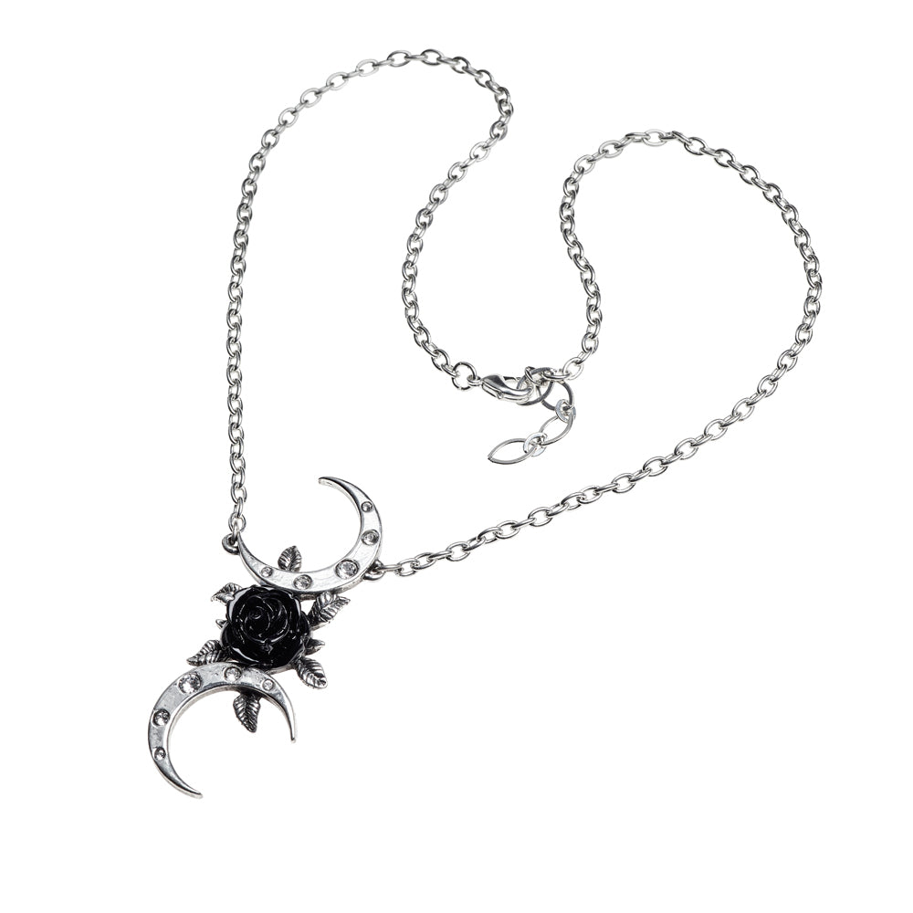 Double Crescent Moon and Black Rose Necklace - Gothic Jewelry for Women, Elegant Gothic Pendant for Everyday Wear, Date Night & Special Occasions