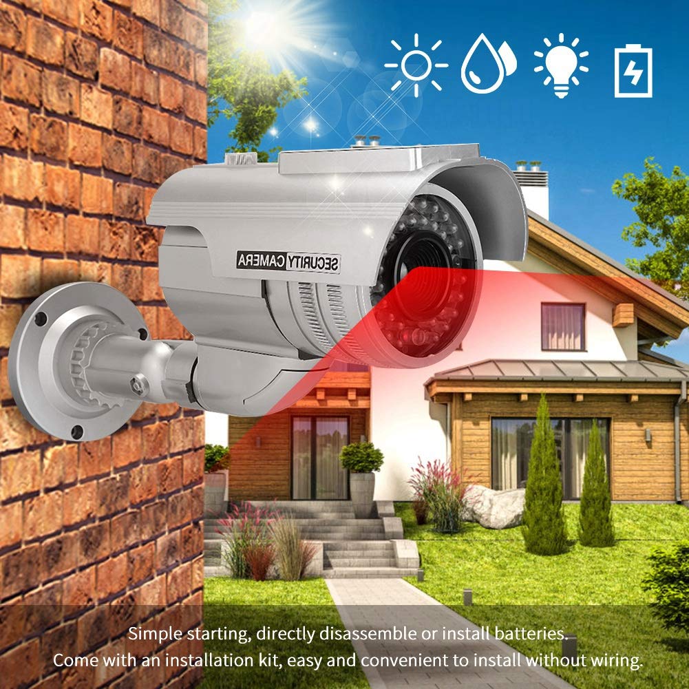 Solar Powered Fake Security Camera with LED Blinking Light - Dummy Bullet Surveillance Camera for Home & Business Outdoor Protection