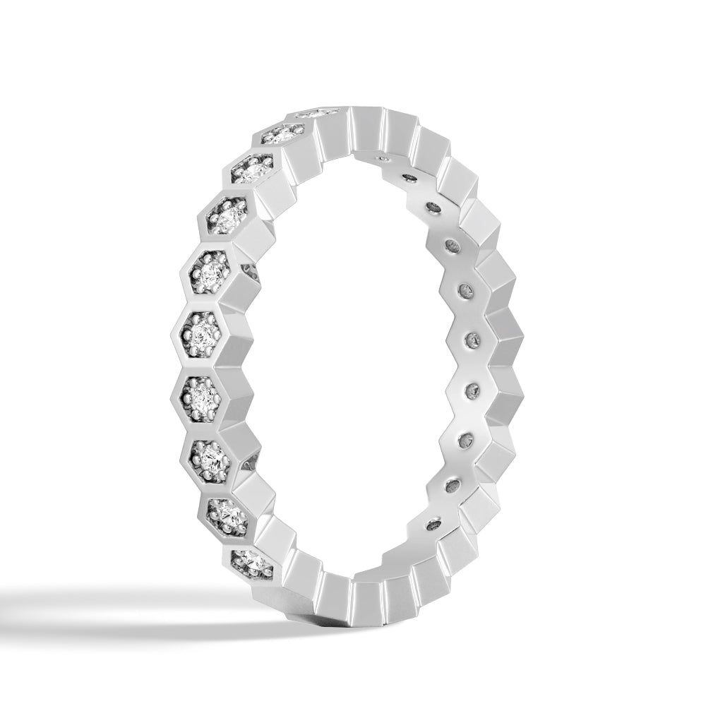 Lab Grown Diamond Half Eternity Ring - Geometric Wedding Band for Women, 14K White Gold Engagement Ring, Perfect for Anniversary, Proposal & Everyday Elegance