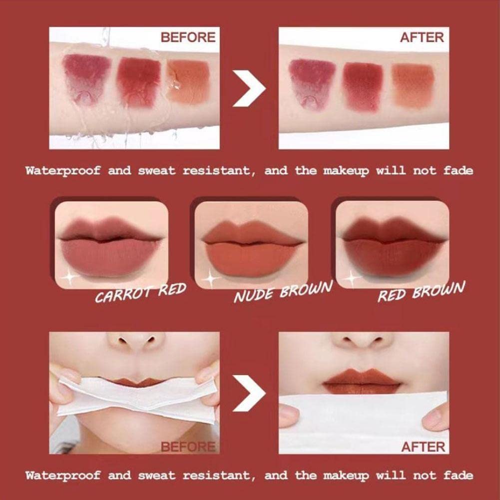 3PCS Matte Velvet Lip Gloss Set - Long Lasting Moisturizing Lip Tint for Women, Sexy Lip Glaze Makeup Kit (F6U8) - Perfect for Parties, Date Nights & Everyday Wear