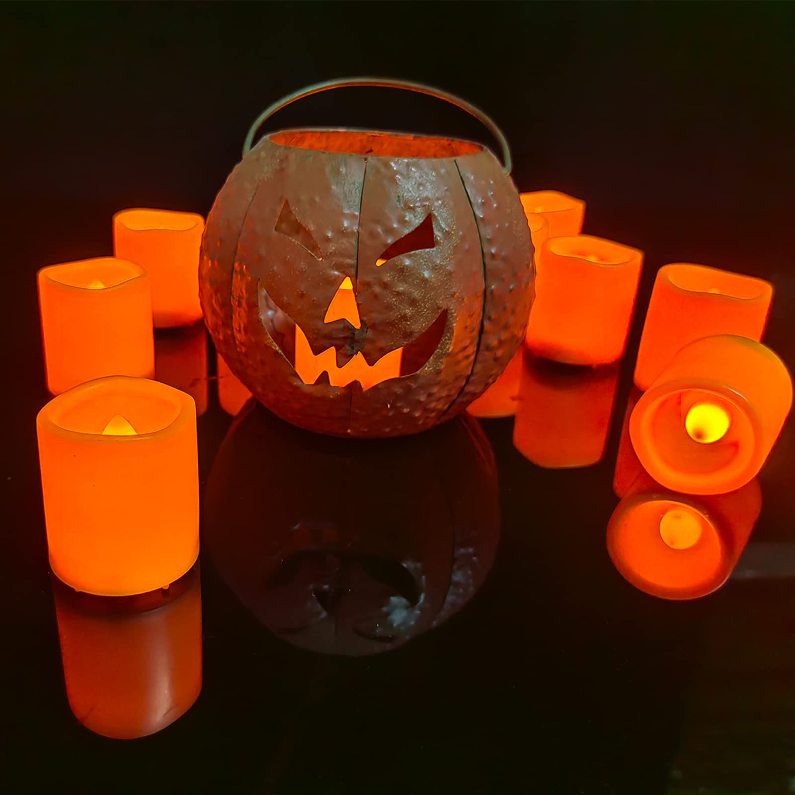 24 Pack Flameless LED Votive Candles - Battery Operated Flickering Tea Lights in Warm Orange Glow - Perfect for Halloween, Weddings, Christmas, Valentine's Day & Home Decor - Safe for Indoor/Outdoor Party, Table Centerpiece & Garden Decoration