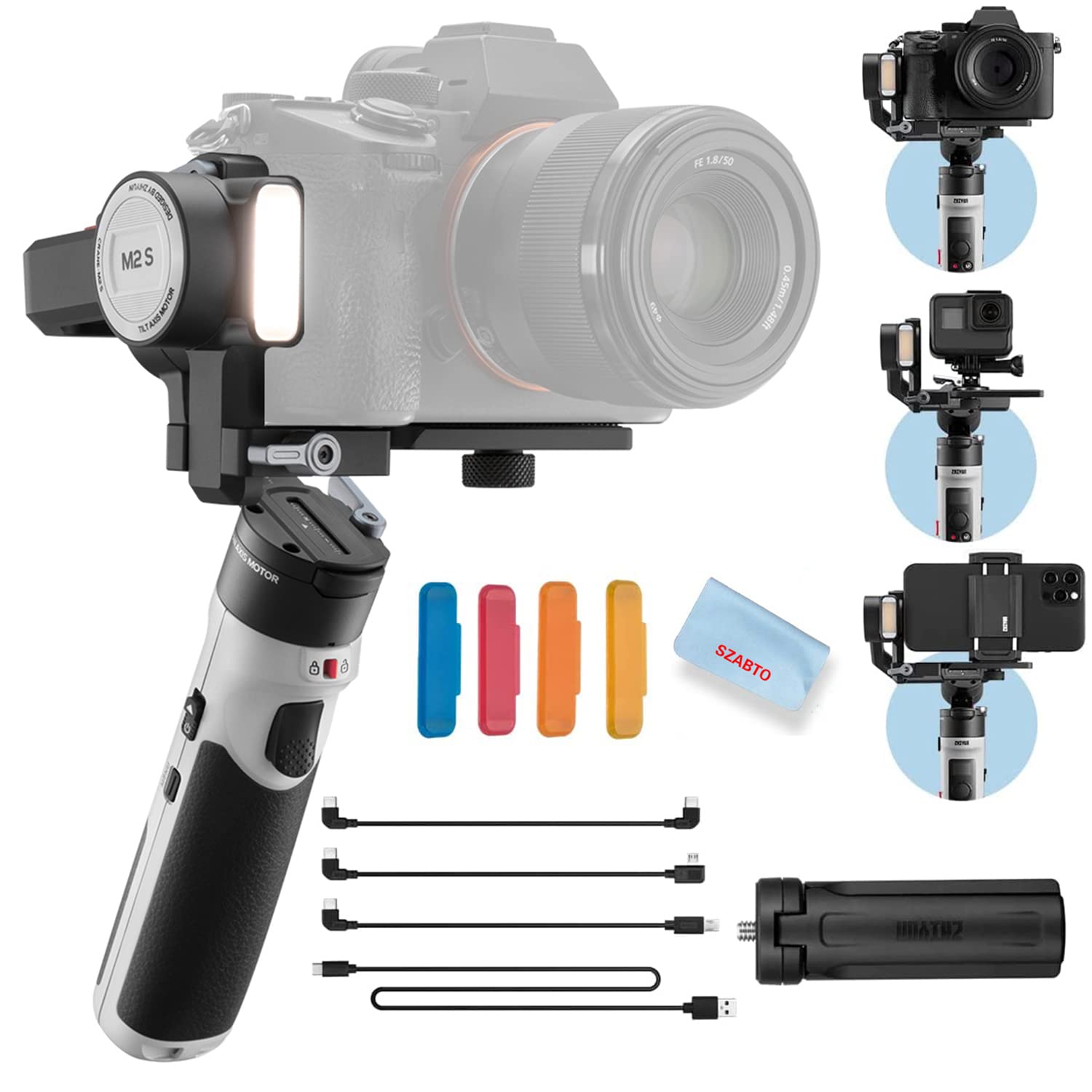 Zhiyun Crane M2S 3-Axis Handheld Gimbal Stabilizer for Mirrorless Cameras, Smartphones & Action Cameras - Compatible with Sony A6000/A6300/A6500, GoPro Hero 10/9/7, iPhone 13 Pro Max/12/11 - Perfect for Vlogging, Travel Filming & Content Creation