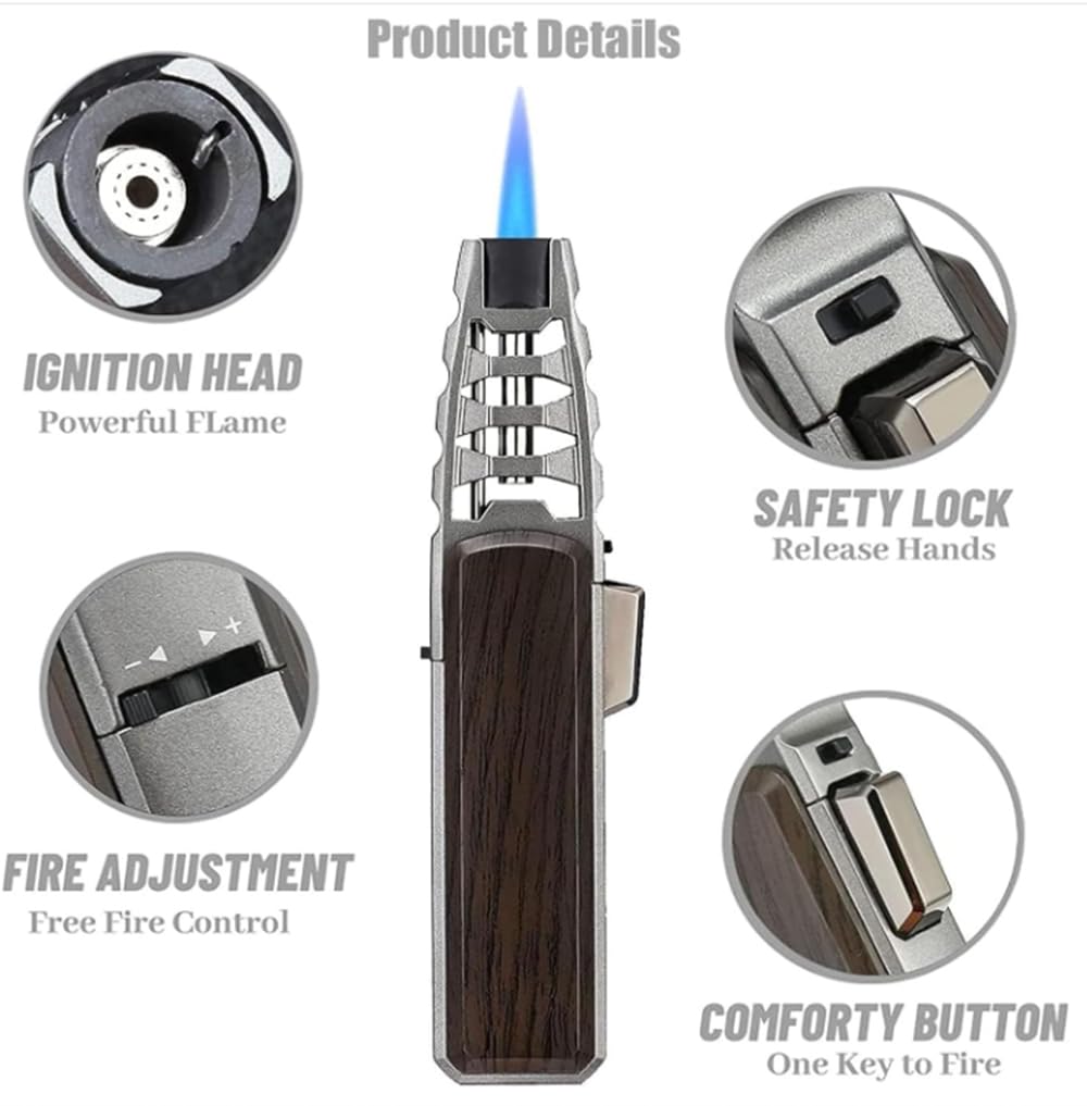 2025 New Windproof Butane Jet Lighter - Adjustable Flame, 360° Rotating Ignition, Built-in Bottle Opener - Refillable & Portable for Camping, BBQ, Outdoor Adventures (Black, 2-Pack)