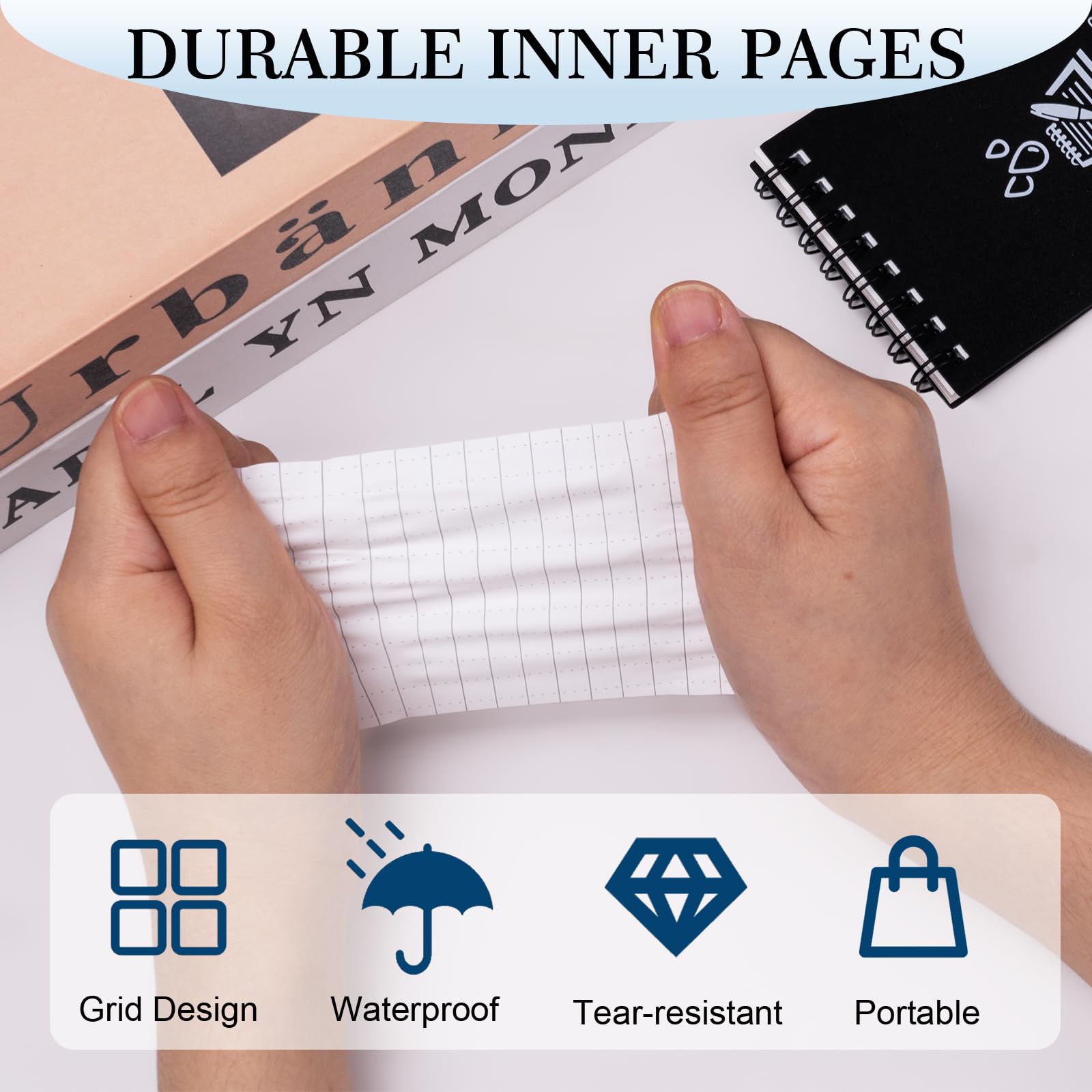 Waterproof Pocket Notebook Mini Notepads 3x5 Inches - 6 Pack All Weather Spiral Notepad for Writing in Rain | Durable Outdoor Journal for Camping, Hiking & Field Work | Perfect for Office, School & Home Use (Black Cover)