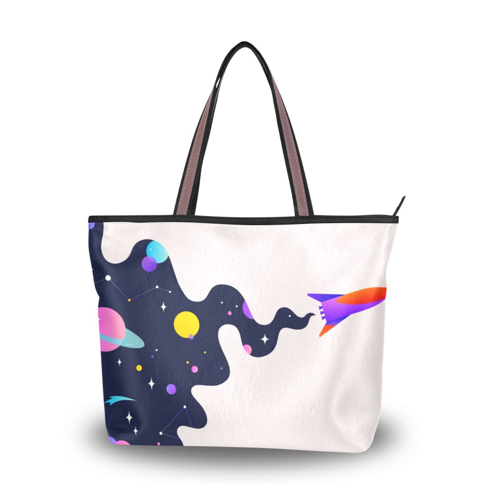 Stylish Universe Rocket Tote Bag for Women - Large Capacity Zipper Grocery Bag with 2 Size Options | Perfect for Shopping, Work Commute & Daily Essentials