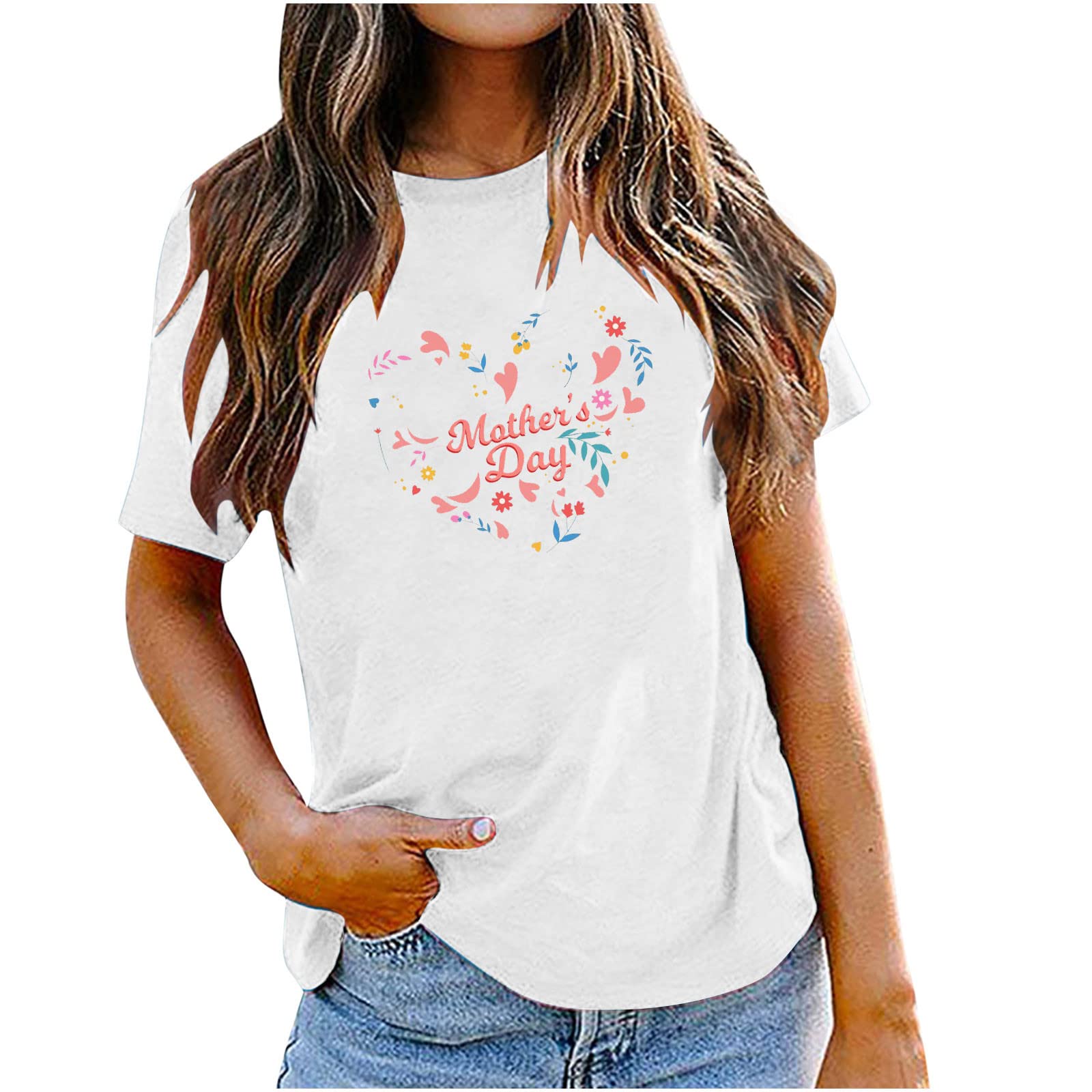 Mother's Day T-Shirt for Women - Short Sleeve Round Neck Casual Letter Print Blouse | Comfortable Cotton Tee Gift for Mom | Perfect for Family Gatherings, Brunch & Mother's Day Celebrations