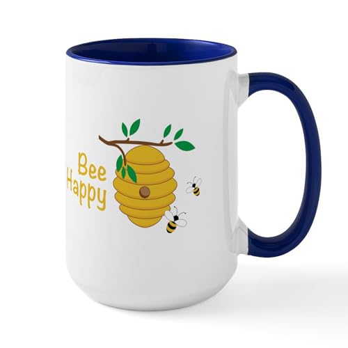 White/Navy Inside - Bee Happy Mugs