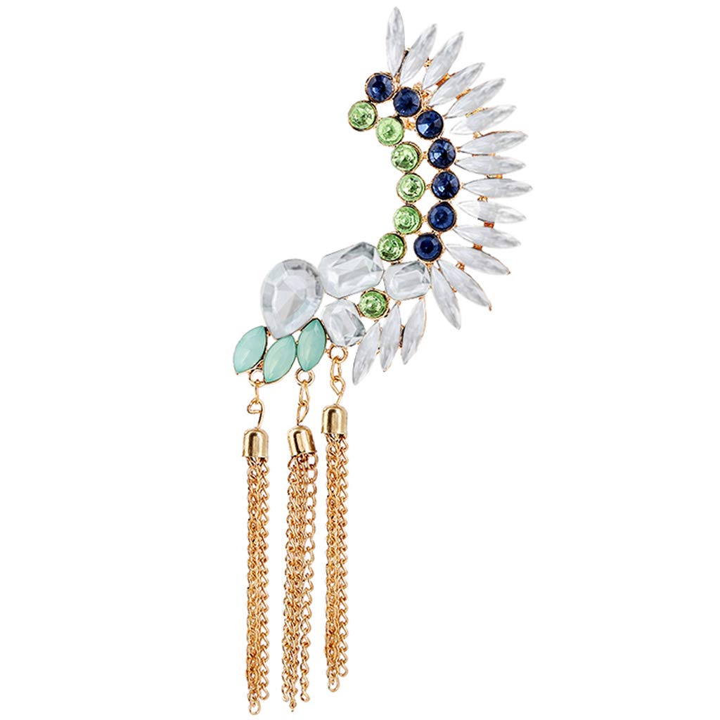 Milue Boho Long Tassel Drop Earrings - Rhinestone Ear Cuff & Clip-On Crawler Studs - Non-Pierced Statement Jewelry for Women - Perfect for Parties, Weddings & Boho Fashion