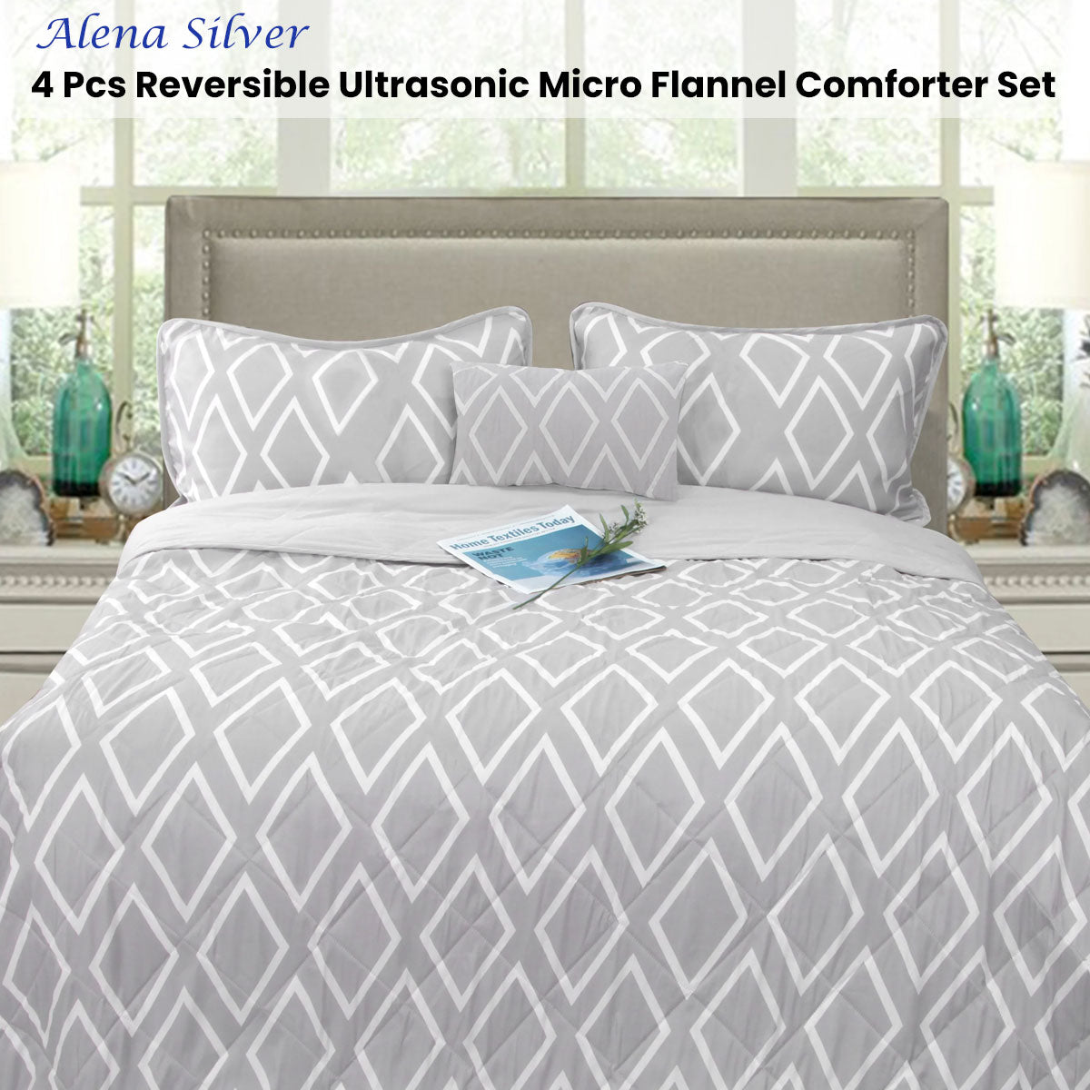 Alena Silver 4-Piece Ultrasonic Comforter Set Queen Size - Ultra Soft Bedding for Cozy Sleep & Luxury Bedroom Decor