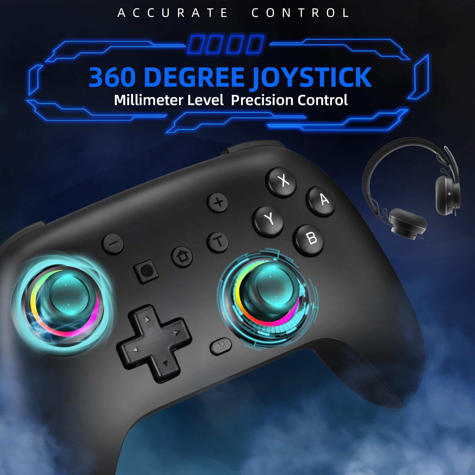 TECTINTER Wireless Gaming Controller for PC, Nintendo Switch, iOS & Android - Bluetooth Gamepad with Hall Effect Joystick, RGB Lighting, Programmable Buttons | Perfect for Switch Pro & Black Myth: Wukong | Ideal for Competitive Gaming & Home Entertainment
