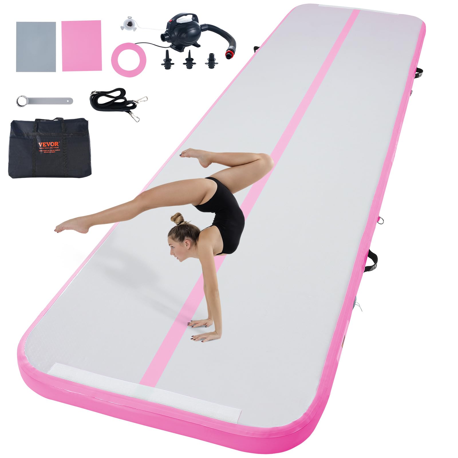 VEVOR Inflatable Gymnastics Air Mat with Electric Pump - Portable Training Mat for Home, Gym, Yoga, Cheerleading | Perfect for Indoor Exercise, Outdoor Beach & Park Activities, Water Sports