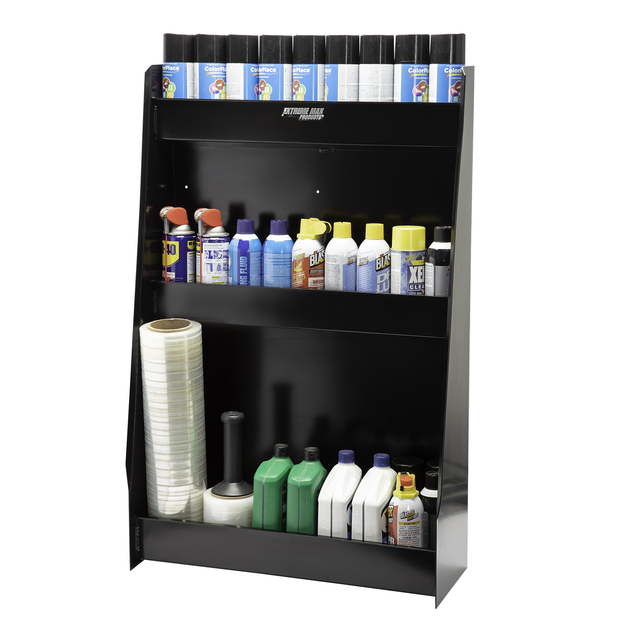 Extreme Max 5001.6117 Heavy Duty Wall-Mounted Aluminum 3-Tier Open Storage Cabinet - Black | Perfect for Race Trailers, Garages, Workshops, Enclosed Trailers & Toy Haulers | Space-Saving Organization for Tools, Parts & Equipment