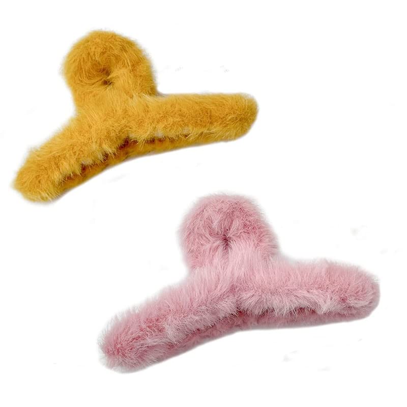 Shidara Furry Hair Claw Clips for Thick Hair - Cute Faux Rabbit Fur Plastic Non-Slip Large Barrettes for Women and Girls | Multi Color | 2 Pieces | Perfect for Parties, Weddings, and Everyday Styling