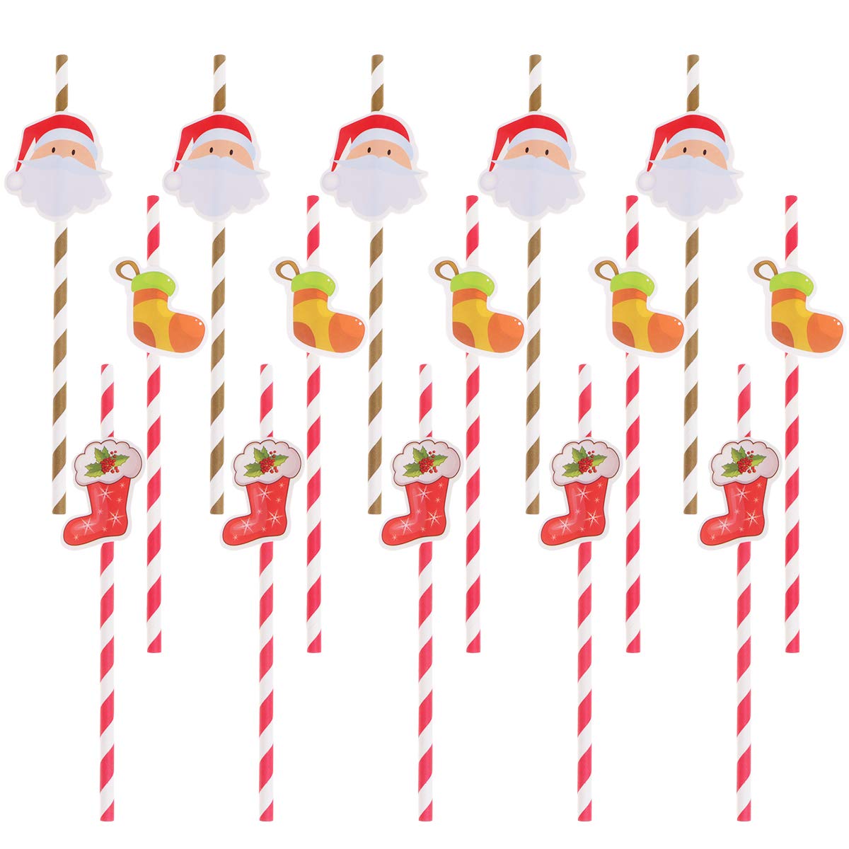 30pcs Christmas Party Straws - Cartoon Paper Drinking Straws for Holiday Decor (Red Shoes, Orange Shoes, Santa Claus) | Perfect for Christmas Celebrations, Festive Drinks & Holiday Table Settings
