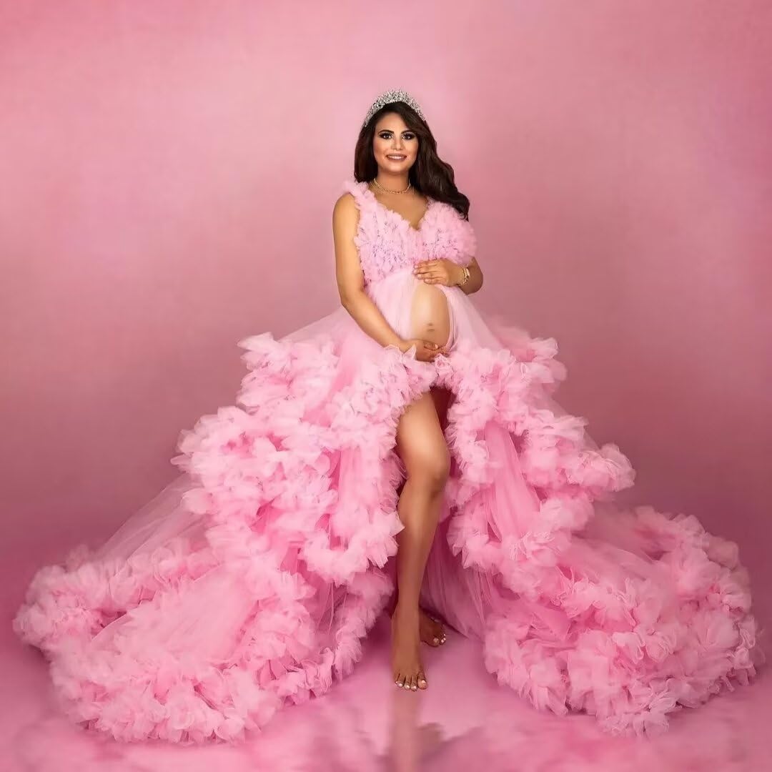 Elegant Tulle Maternity Dress for Photoshoot - Long Puffy Bridal Gown & Lingerie Robe - Perfect for Baby Shower, Wedding, and Special Occasions