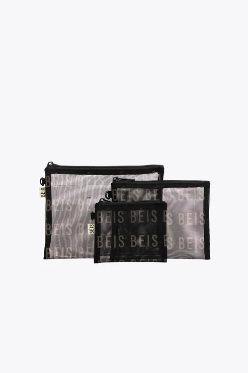 Premium Black Mesh Pouch Trio Set - Breathable Storage Bags for Travel, Gym & Organization | Durable Multi-Purpose Drawstring Pouches for Cosmetics, Jewelry & Small Essentials