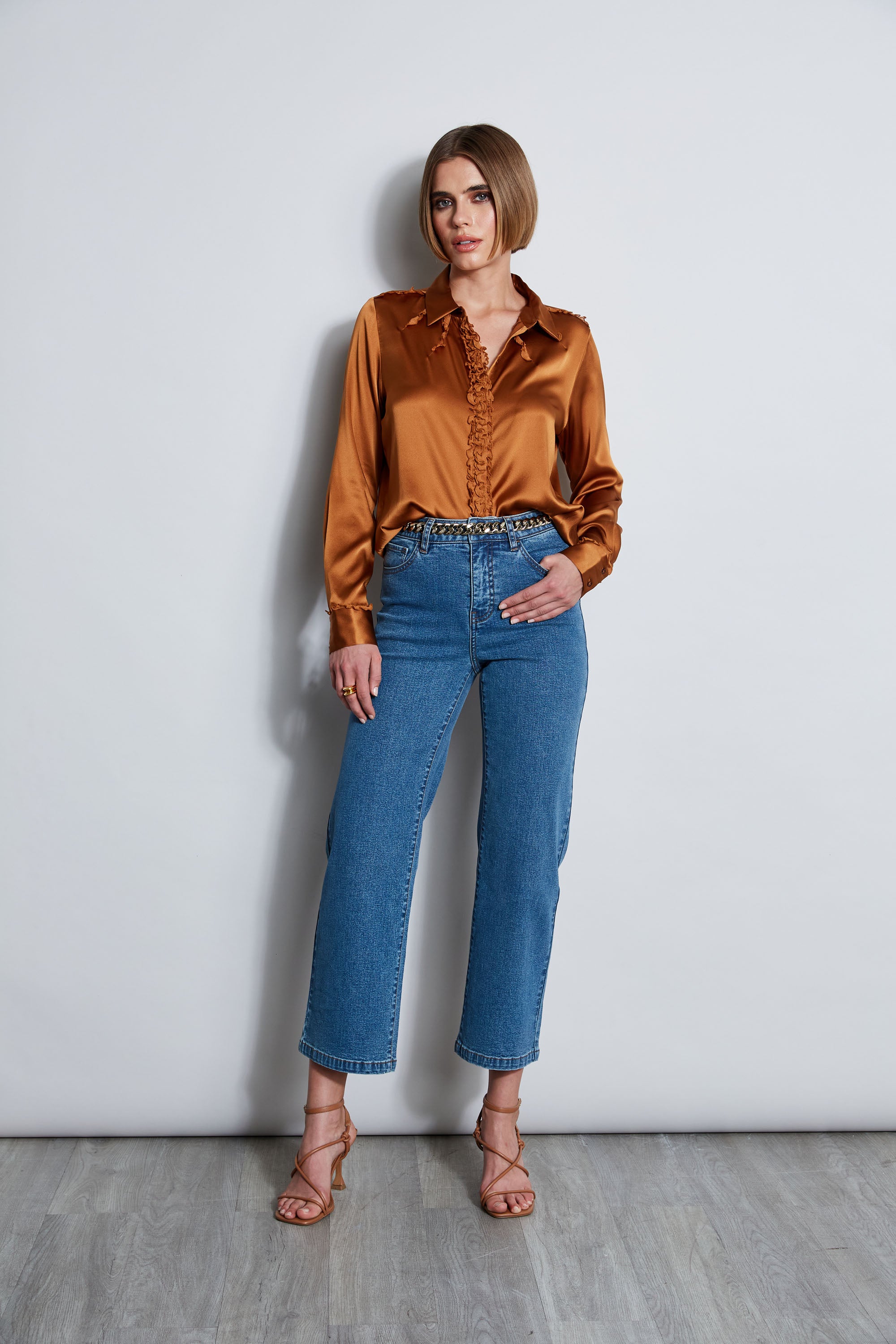 Elegant Chiffon Ruffle Silk Satin Blouse for Women - Office Wear & Evening Party Outfit