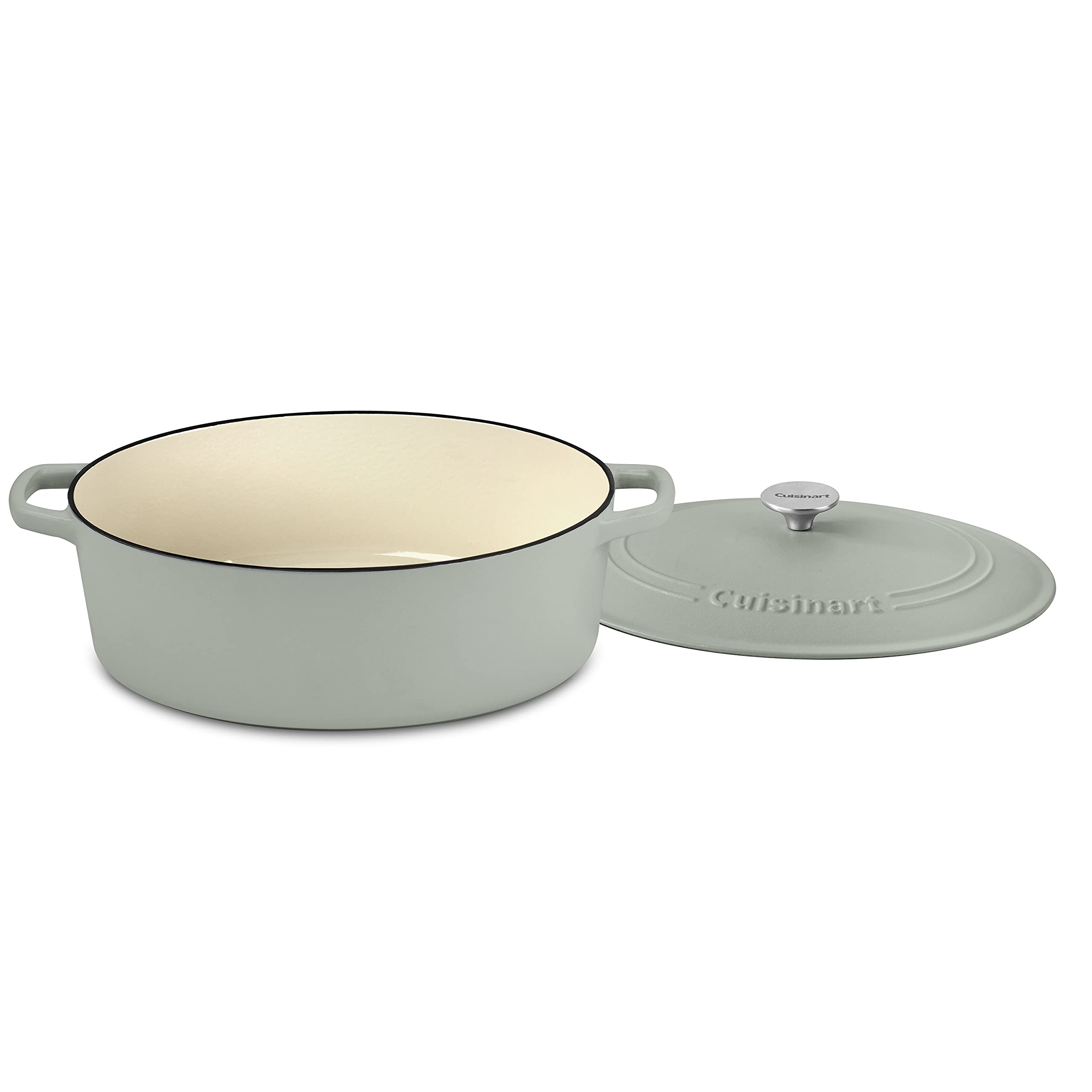 Cuisinart Chef's Classic 7-Quart Enameled Cast Iron Oval Casserole with Lid - Sage Green - Perfect for Braising, Stewing & Slow Cooking in Oven or Stovetop