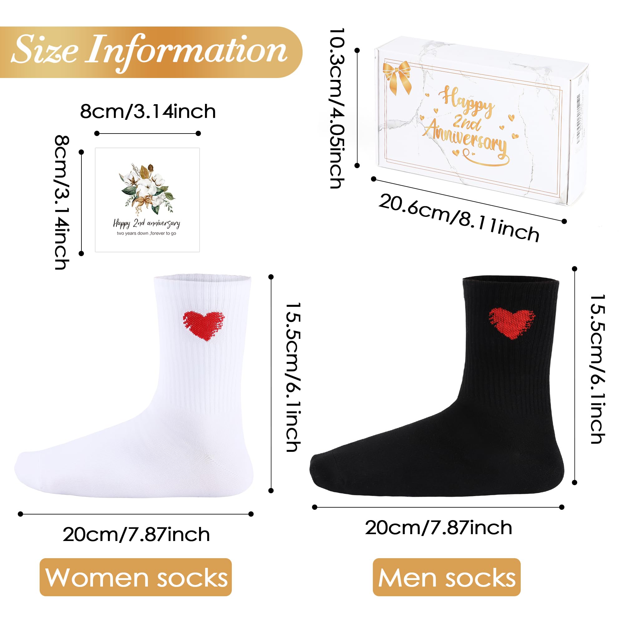 2nd Anniversary Cotton Socks Gift Set for Couples - Romantic Pair with Card & Box for Him & Her - Perfect for Anniversaries & Special Occasions