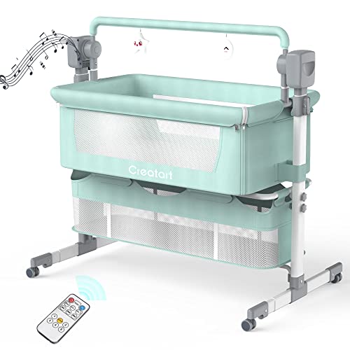 Creatart Smart Baby Bassinet Bedside Sleeper with Music Player & Auto Rocking - Adjustable Height Portable Crib with 5-Speed Settings & Timer - Perfect for Nursery, Bedroom Co-Sleeping and Travel