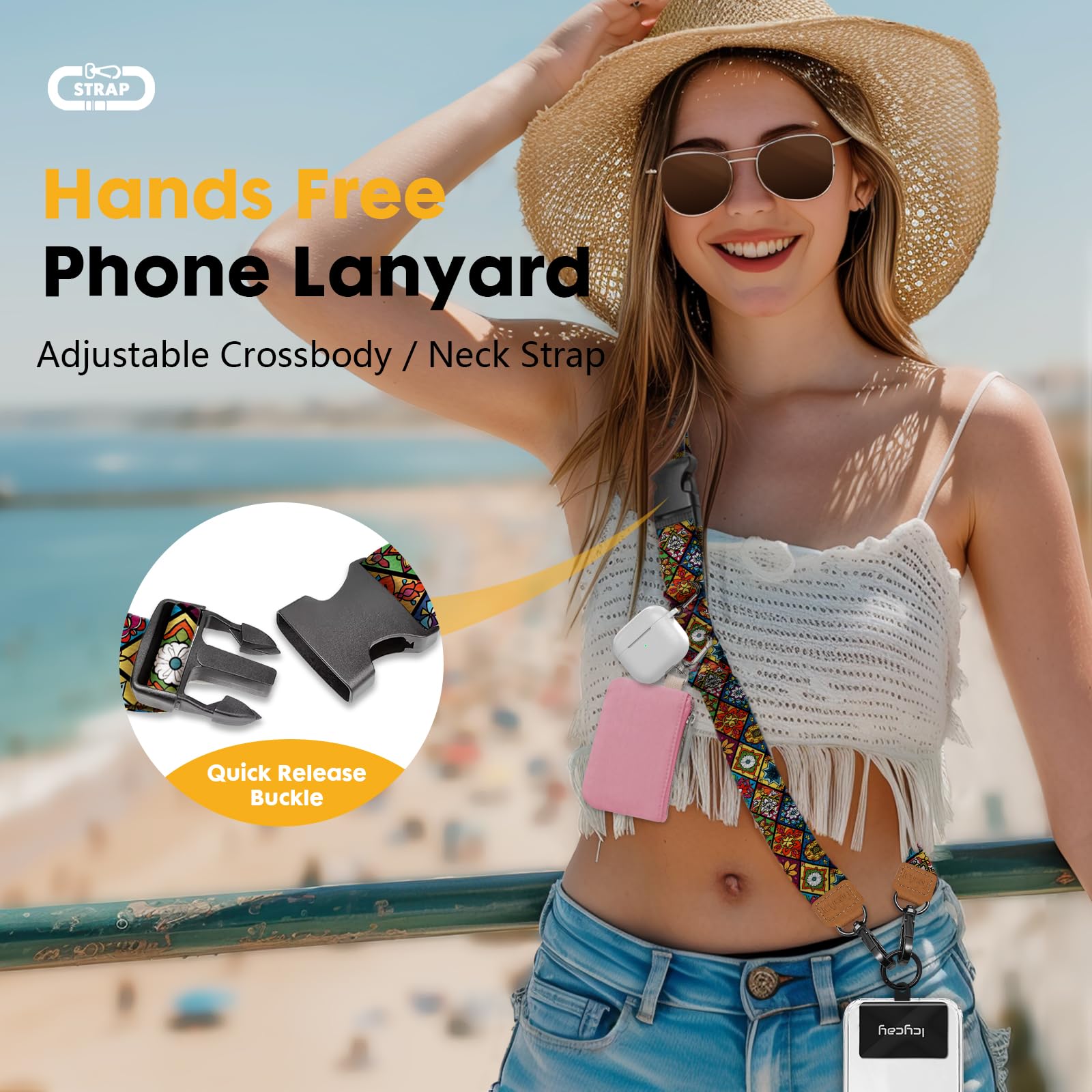 Boho Adjustable Phone Lanyard Crossbody - Anti-Theft Neck Strap for iPhone, ID Holder & Keys | Perfect for Travel, Concerts & Everyday Use