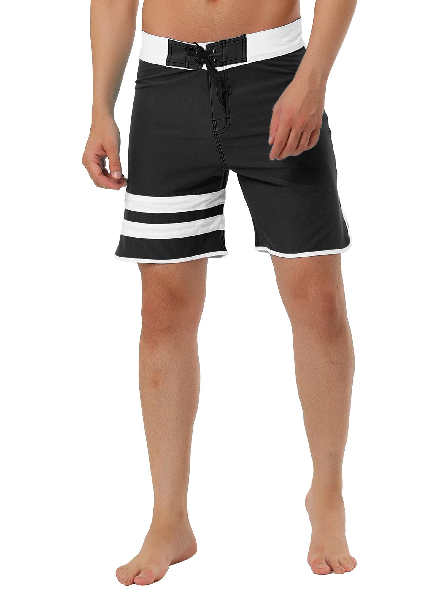 Lars Amadeus Men's Swim Trunks - Quick Dry Board Shorts with Drawstring Waist, Color Block Striped Design for Summer Beach, Pool & Water Sports