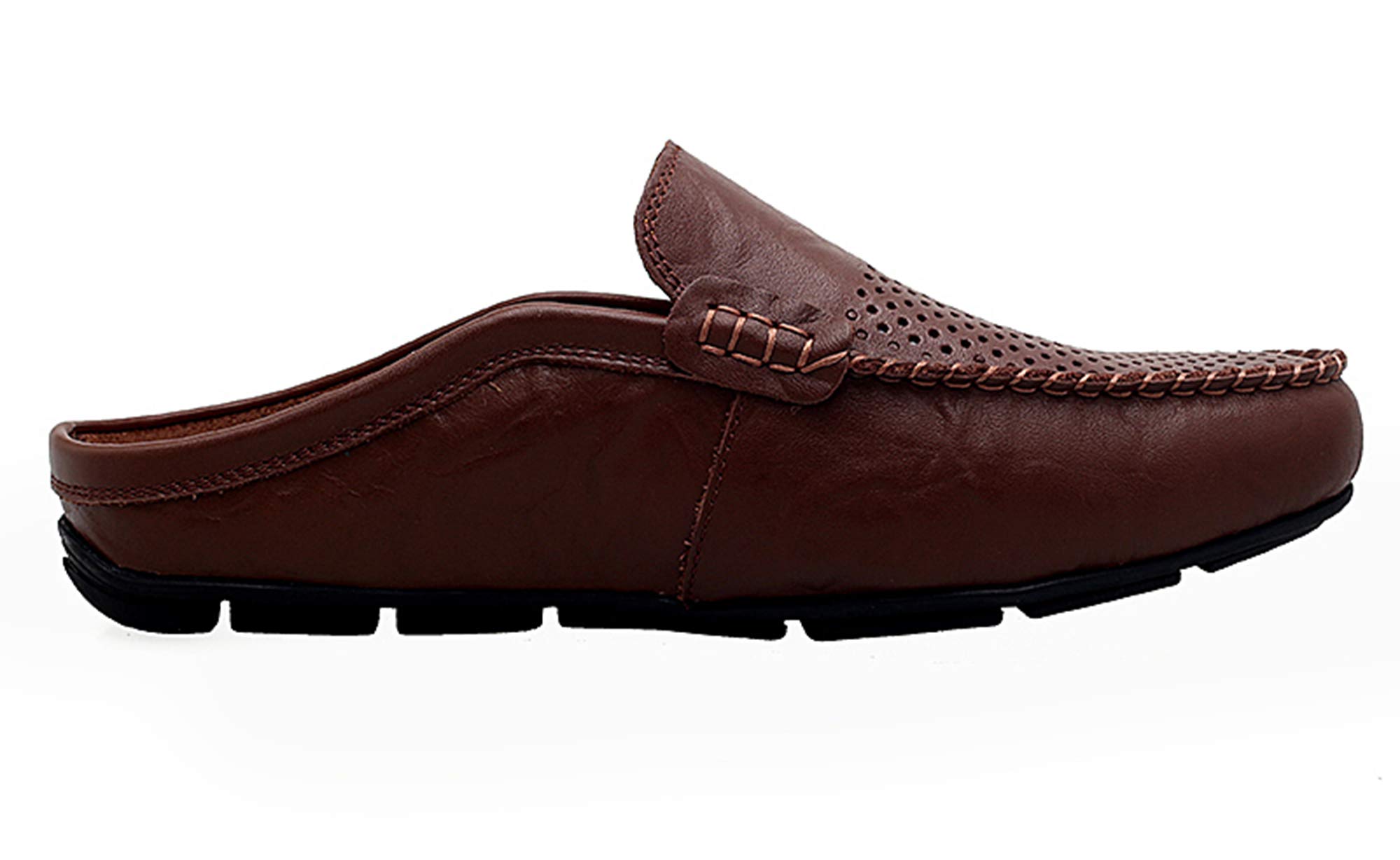 Go Tour Men's Mules Clog Slippers - Breathable Leather Slip-On Loafers with Punching Design for Casual Wear | Perfect for Home, Office & Outdoor Comfort