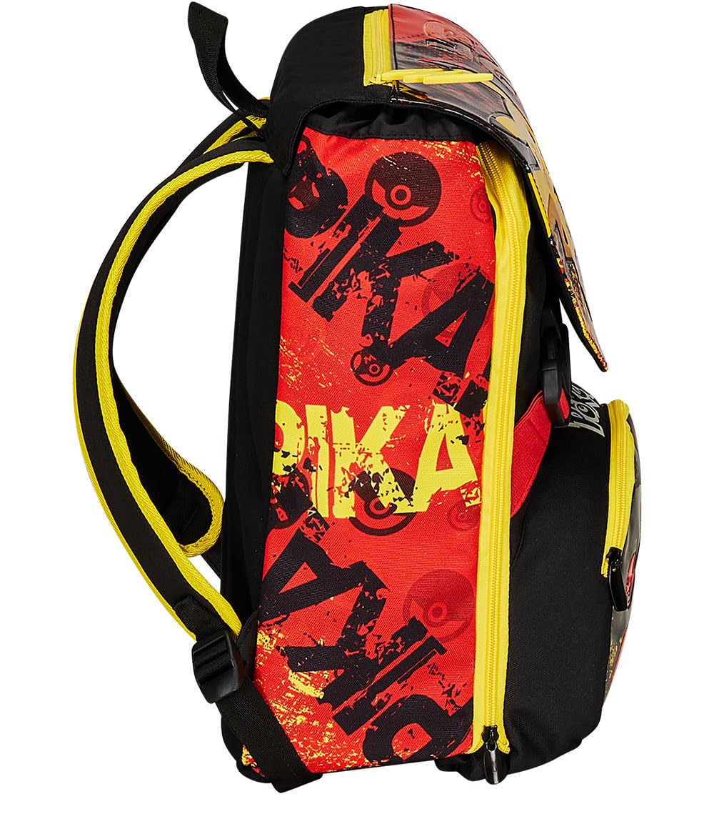Pokemon Pikachu Backpack for Kids - Yellow & Red, Expandable with Double Compartments & Water Bottle Pocket - Perfect for School & Travel