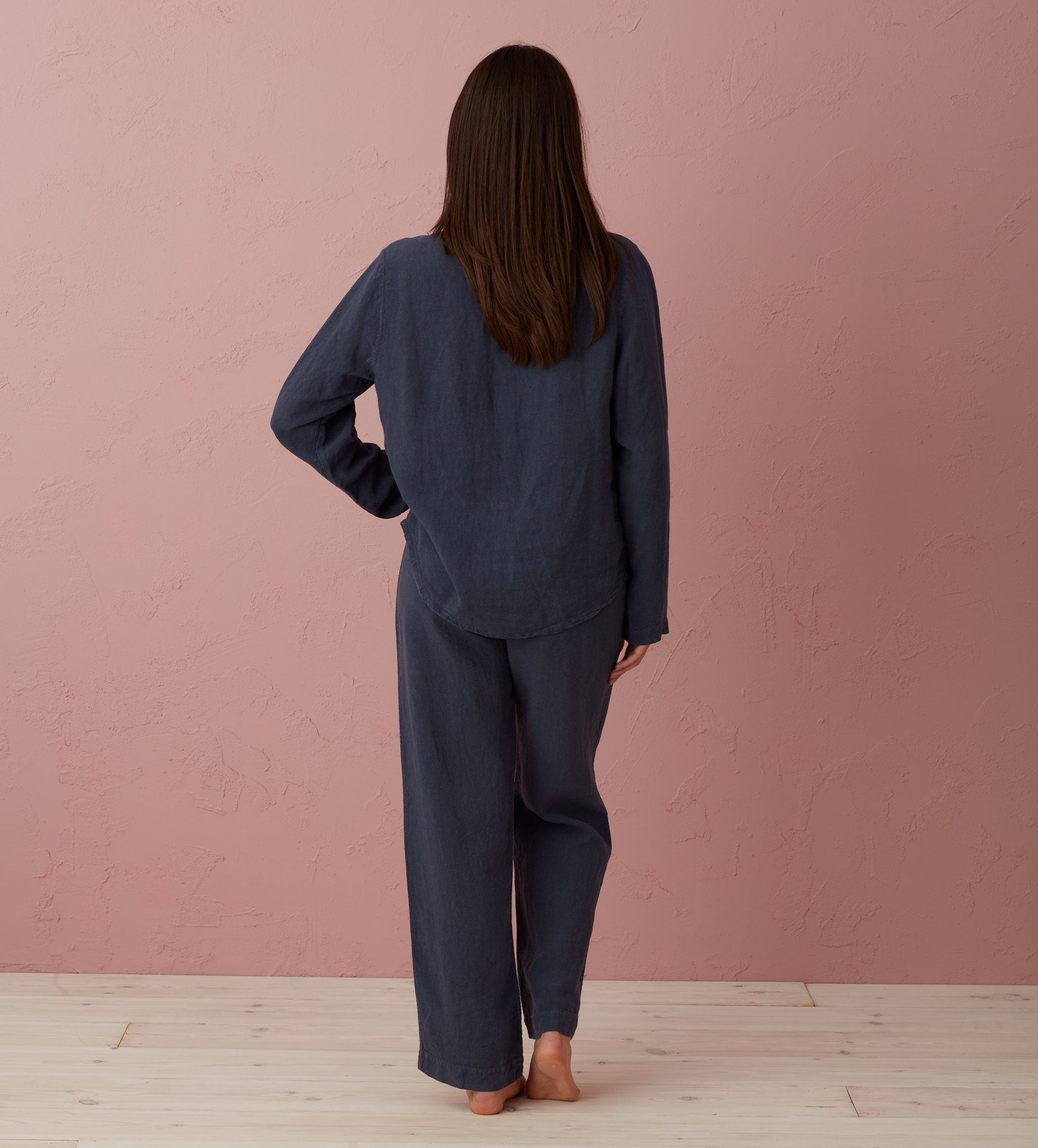 100% Linen Navy Blue Pyjama Top for Women - Soft & Breathable Sleepwear for Summer Nights & Relaxing at Home