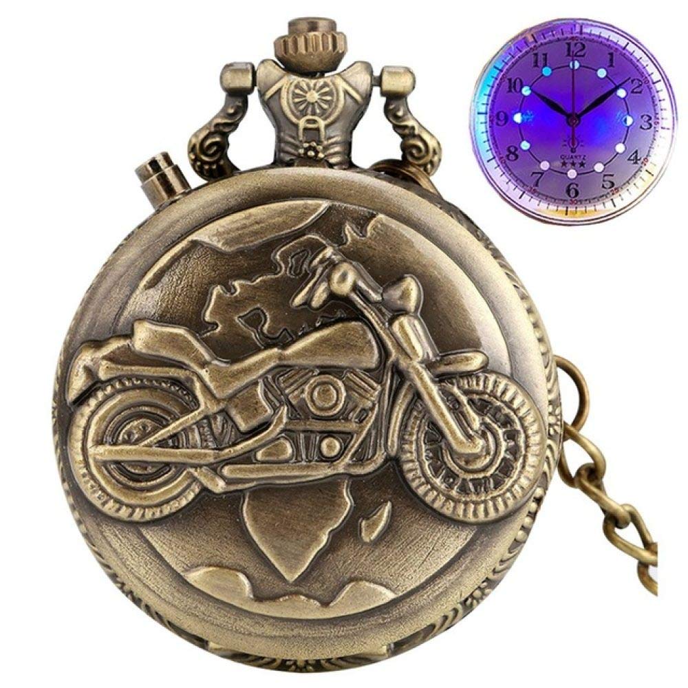 Vintage IOPMIE Luminous LED Pocket Watch - Quartz Analog Motorcycle Chain Watch with Carved Design, Perfect Gift for Men & Women - Ideal for Bikers, Collectors & Vintage Enthusiasts