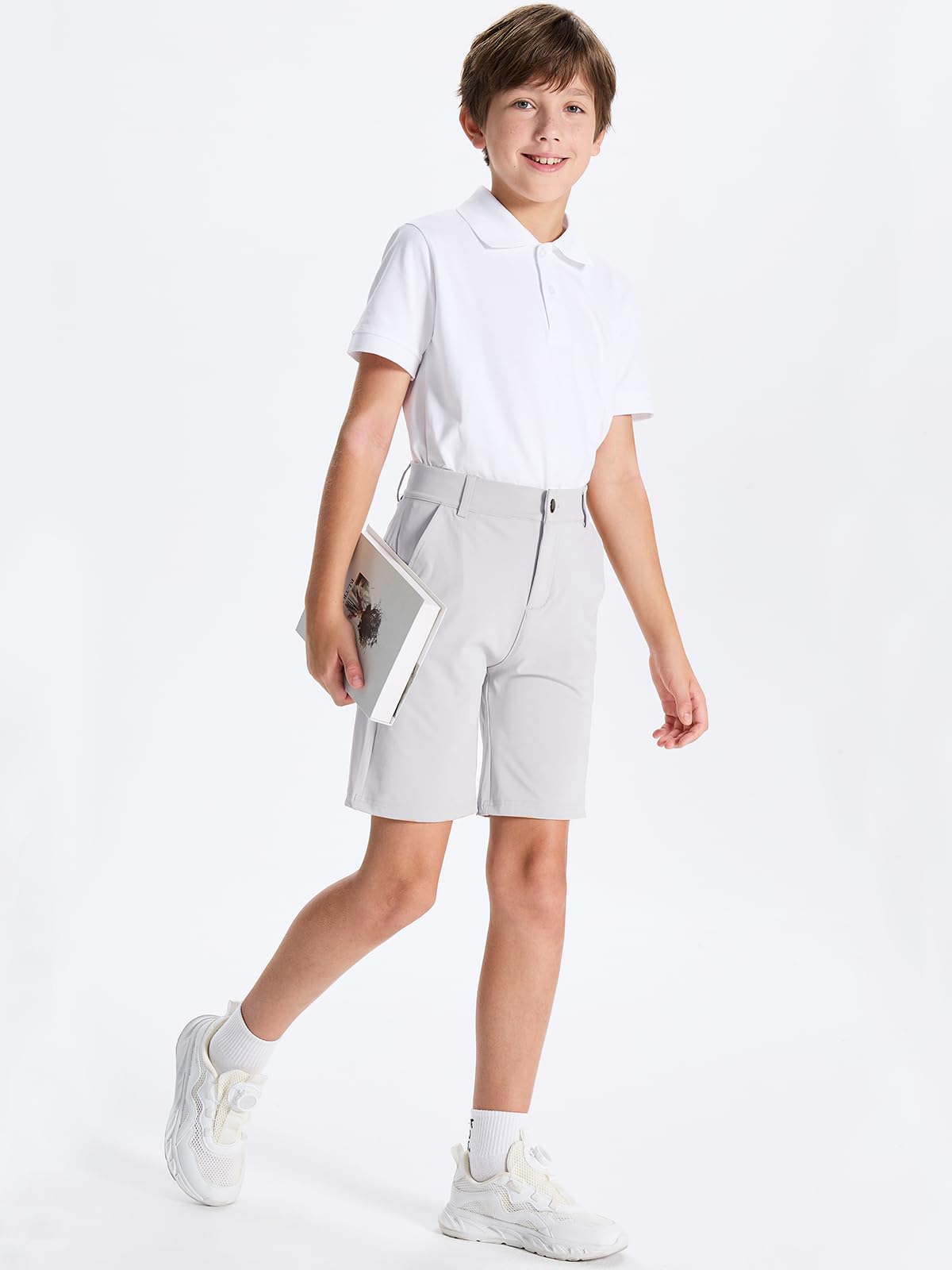 DEVOROPA Boys' Stretch Golf Shorts - Flat Front Chino Hybrid Twill Casual Shorts with Pockets for Youth & Kids | Perfect for School Uniform, Golfing & Everyday Wear
