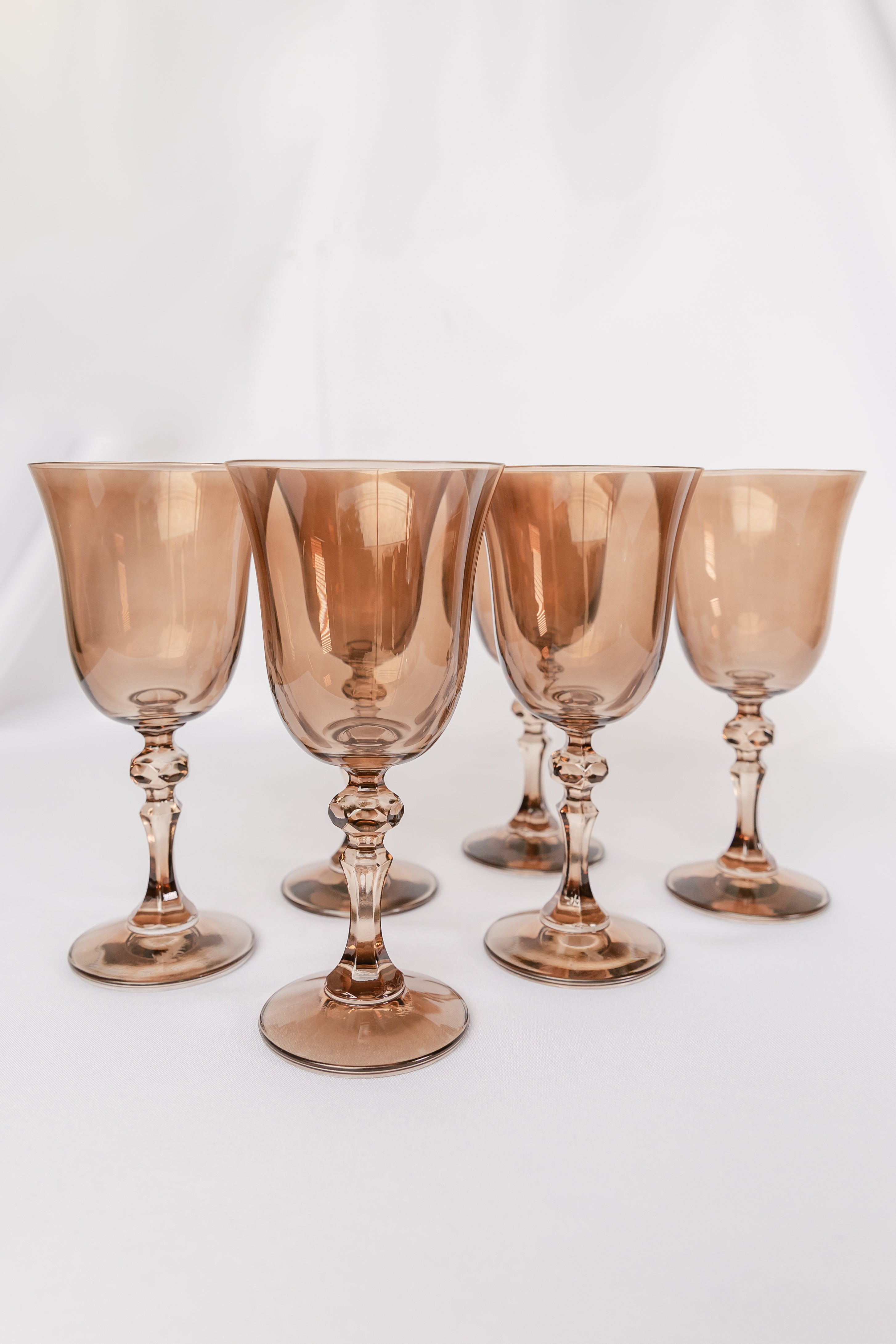 Estelle Colored Regal Goblet Set of 6 - Mocha Mousse (Amber Smoke) | Elegant Wine Glasses for Dinner Parties, Weddings & Home Decor