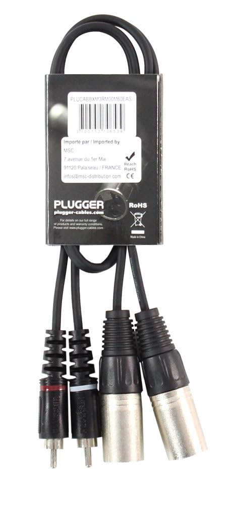 Plugger Strap 3B/XLR Male to RCA Male Audio Cable 0.60m (2ft) Black - Professional Studio & Home Audio Equipment Connection