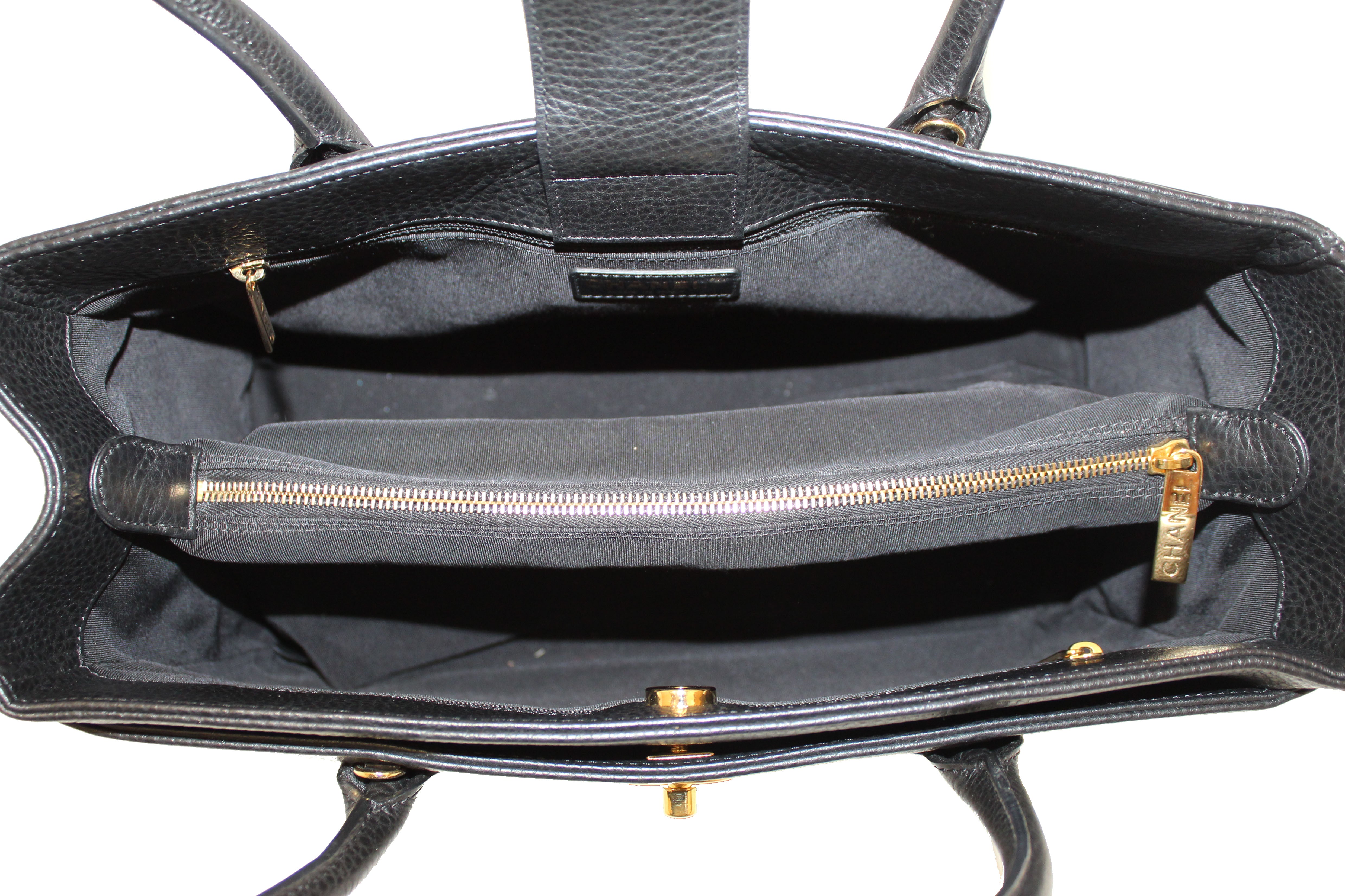 Authentic Chanel Black Calfskin Cerf Executive Shopper Tote Bag for Women - Luxury Leather Shoulder Bag for Work, Travel & Everyday Use
