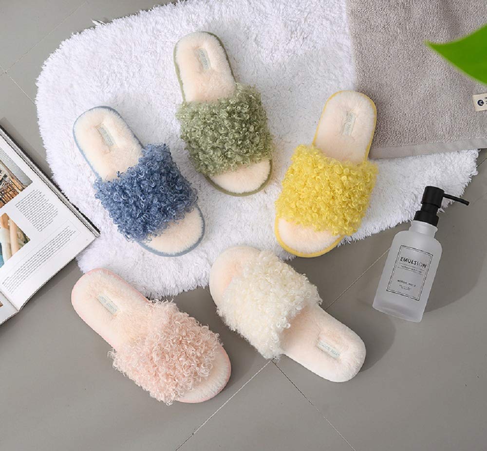 YUCHE Women's Open Toe Fur Slippers - Fluffy Plush Indoor/Outdoor House Shoes with Non-Slip Sole - Comfortable Flat Slippers for Women (Size 9, Green) - Perfect for Lounging, Spa Days & Cozy Home Wear