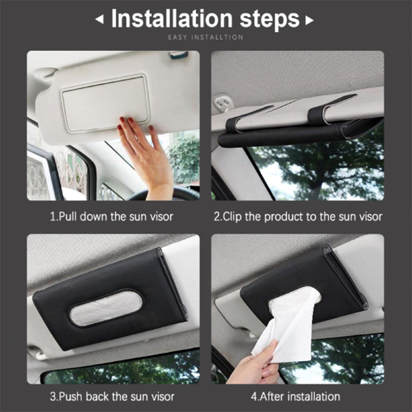 Premium PU Leather Car Tissue Holder - Hanging Sun Visor & Backseat Napkin Box Organizer | Car Accessories for Tissue Storage & Vehicle Decoration (Khaki) | Perfect for Road Trips, Daily Commute & Family Travel