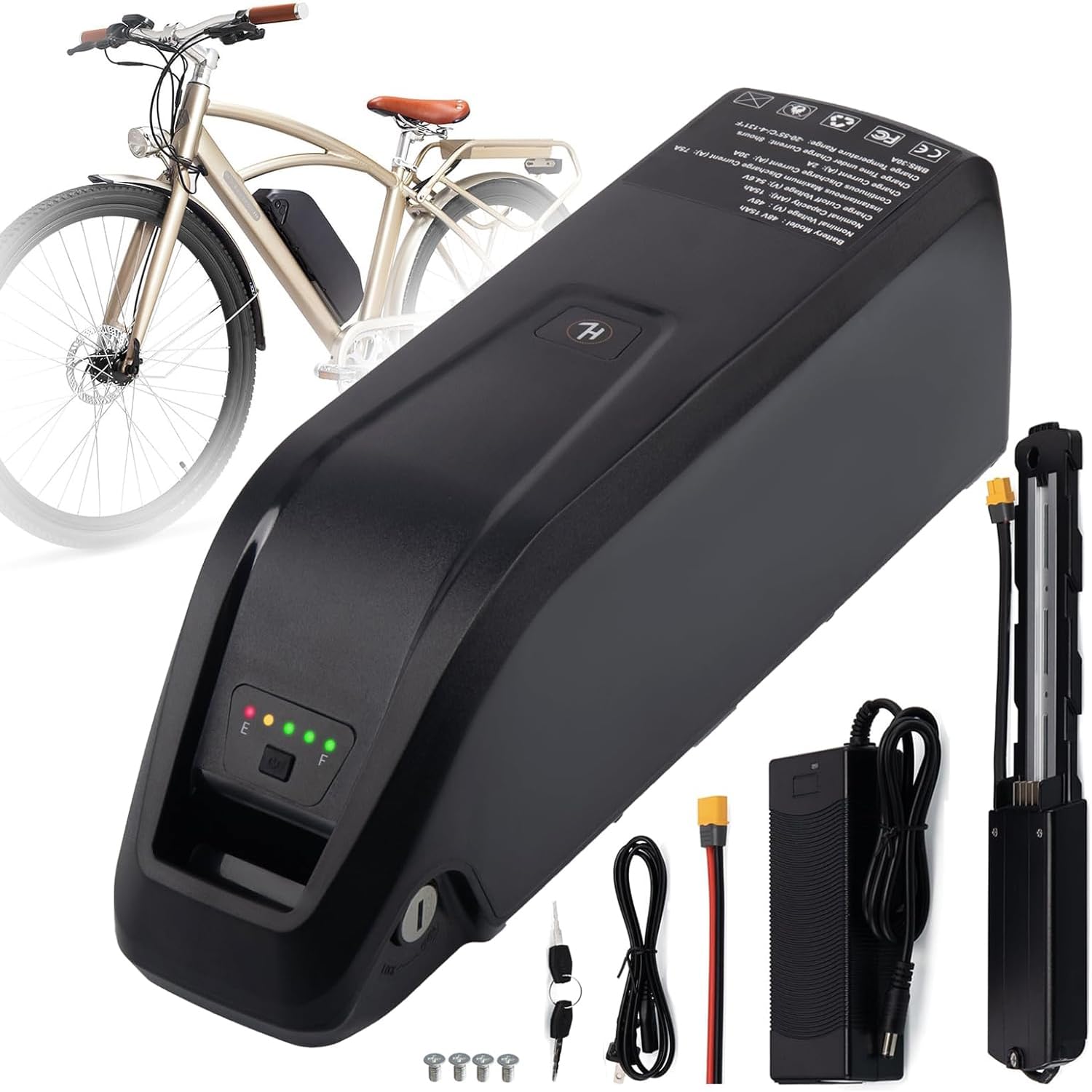 48V 52V Lithium Ebike Battery Pack with 2A Fast Charger | BMS Protection | USB Port & LED Display | Compatible with Electric Bikes & Scooters | Perfect for Commuting, Mountain Biking & Urban Travel