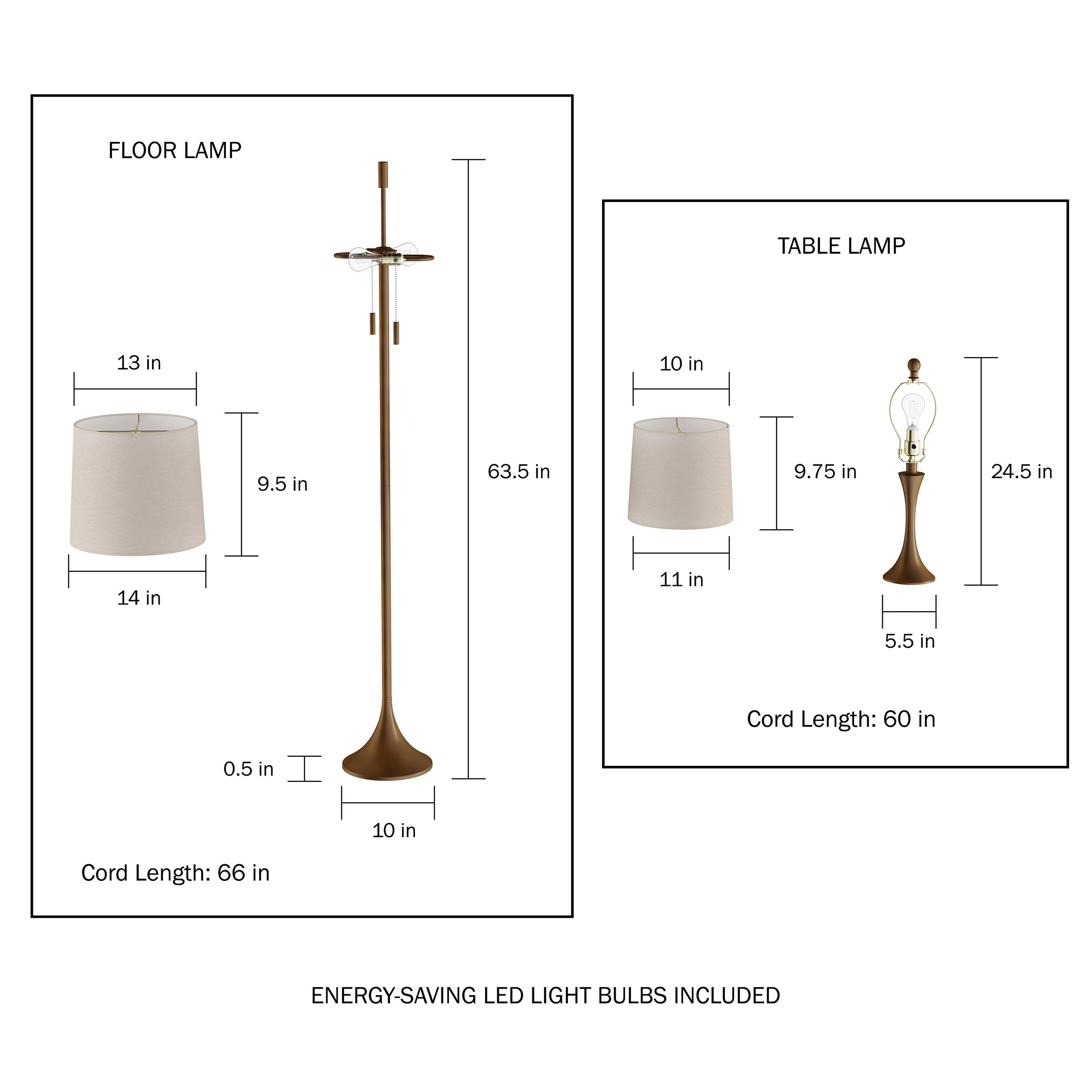 Modern Bronze Table & Floor Lamp Set of 3 - LED Lighting for Living Room, Bedroom & Entryway with Flared Metal Base | Stylish Home Decor for Cozy Nights & Elegant Ambiance