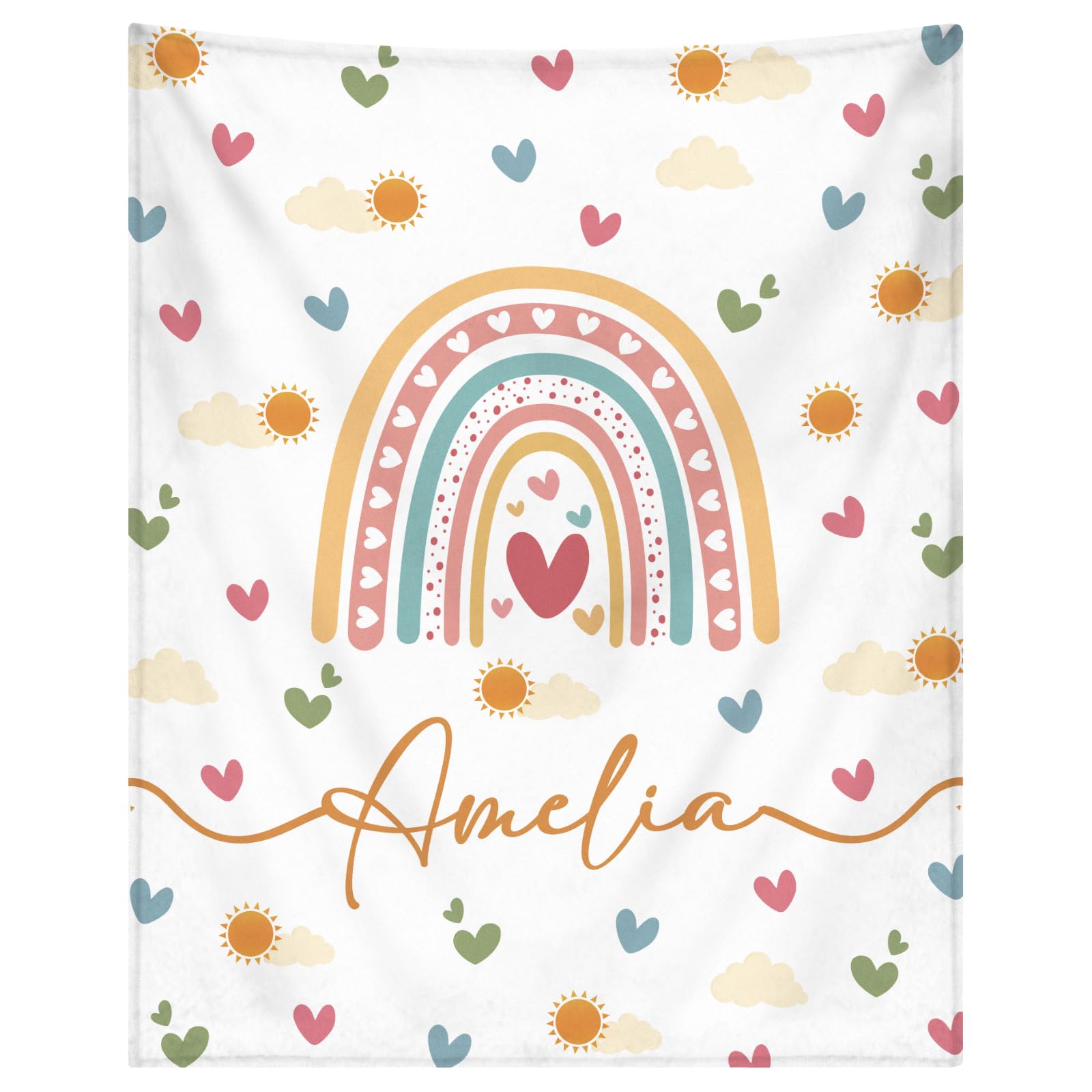 Custom Personalized Baby Blankets for Girls & Women - Boho Style Rainbow Baby Blanket with Name - Unique Gift for Baby Shower, Birthday & Expecting Moms - Perfect for Nursery Decor, Newborn Photos & Special Occasions