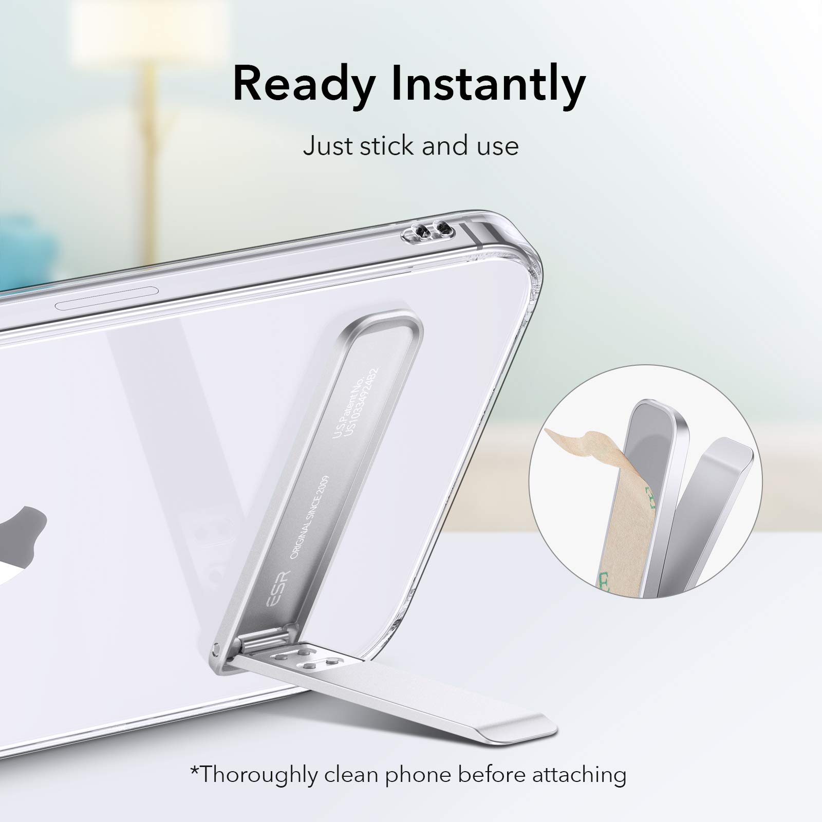 ESR Boost Phone Kickstand - Adjustable Angle Vertical & Horizontal Stand for iPhone 16/16 Plus/16 Pro/16 Pro Max, iPhone 15/14/13/12 Series, Samsung Galaxy S25/S24/S23/S22/S21 (Silver) - Perfect for Watching Videos, Video Calls & Hands-Free Viewing