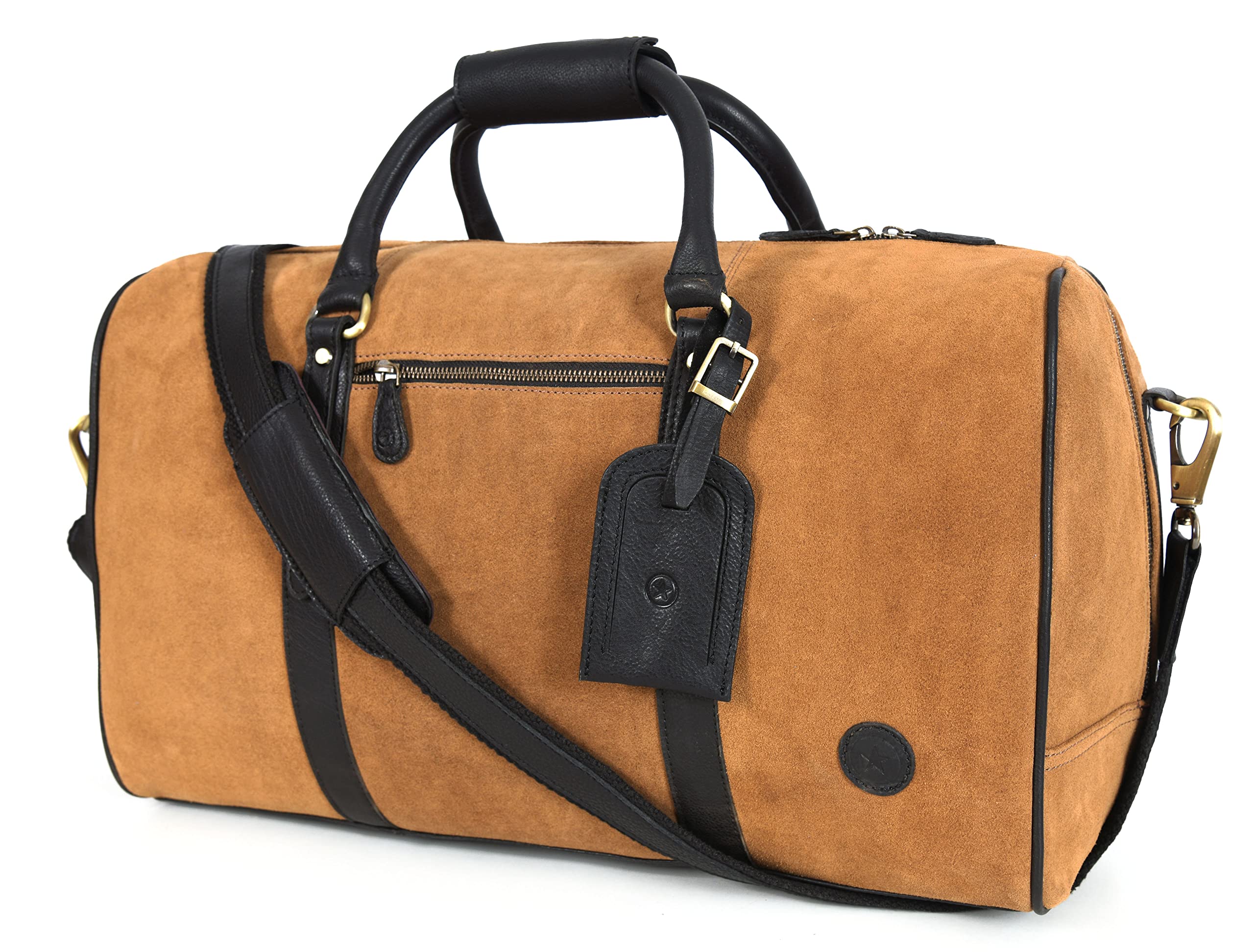 Premium Leather Travel Duffel Bag for Men - Waterproof Gym & Sports Bag with Shoulder Strap | Airplane Carry-On Luggage | Perfect Father's Day Gift for Dad | Business Trip, Gym Workout & Weekend Getaway | by Aaron Leather Goods (Suede Brown)