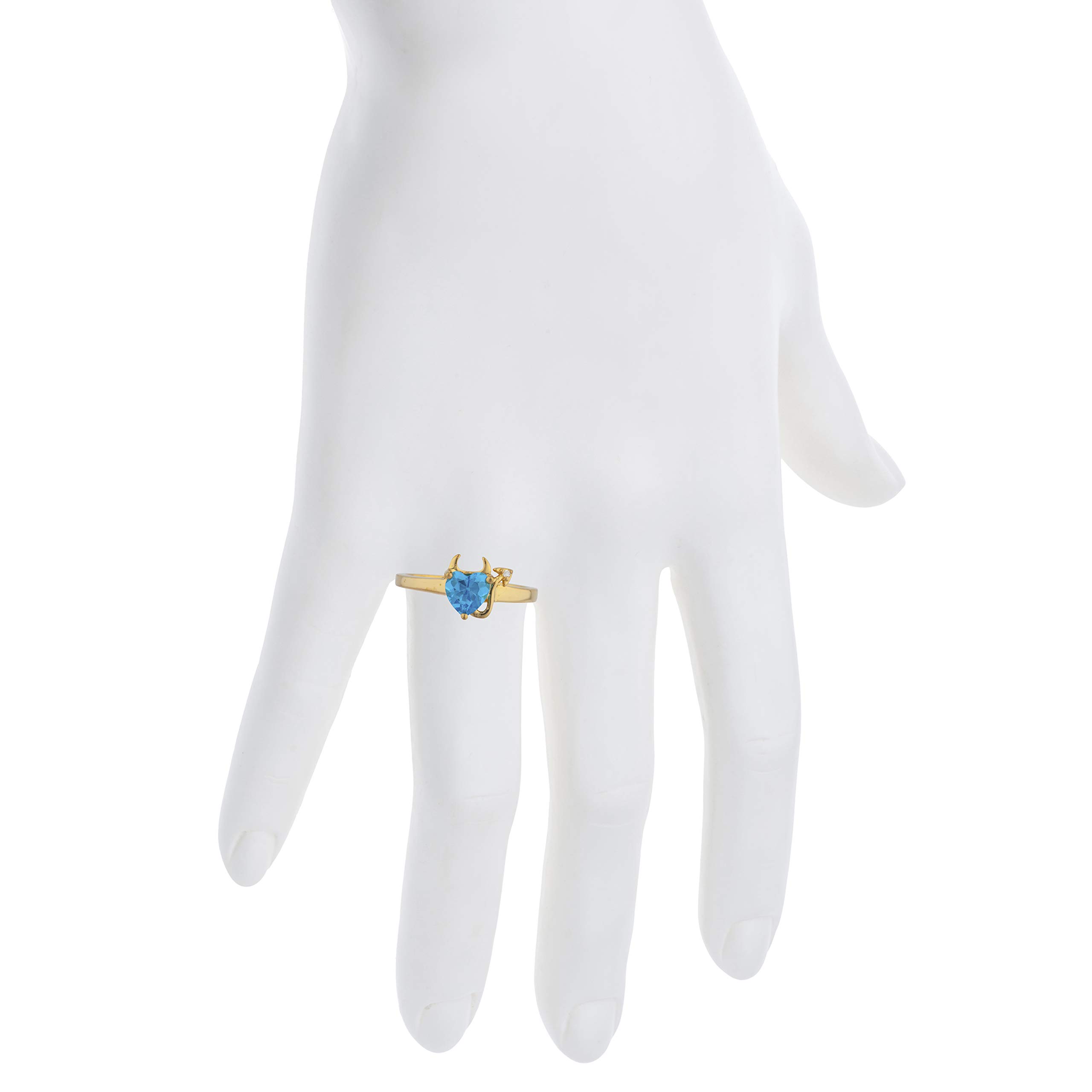 14K Yellow Gold, Rose Gold & Silver CZ Swiss Blue Topaz & Diamond Devil Heart Ring - Elegant Jewelry for Valentine's Day, Anniversary & Romantic Gifts