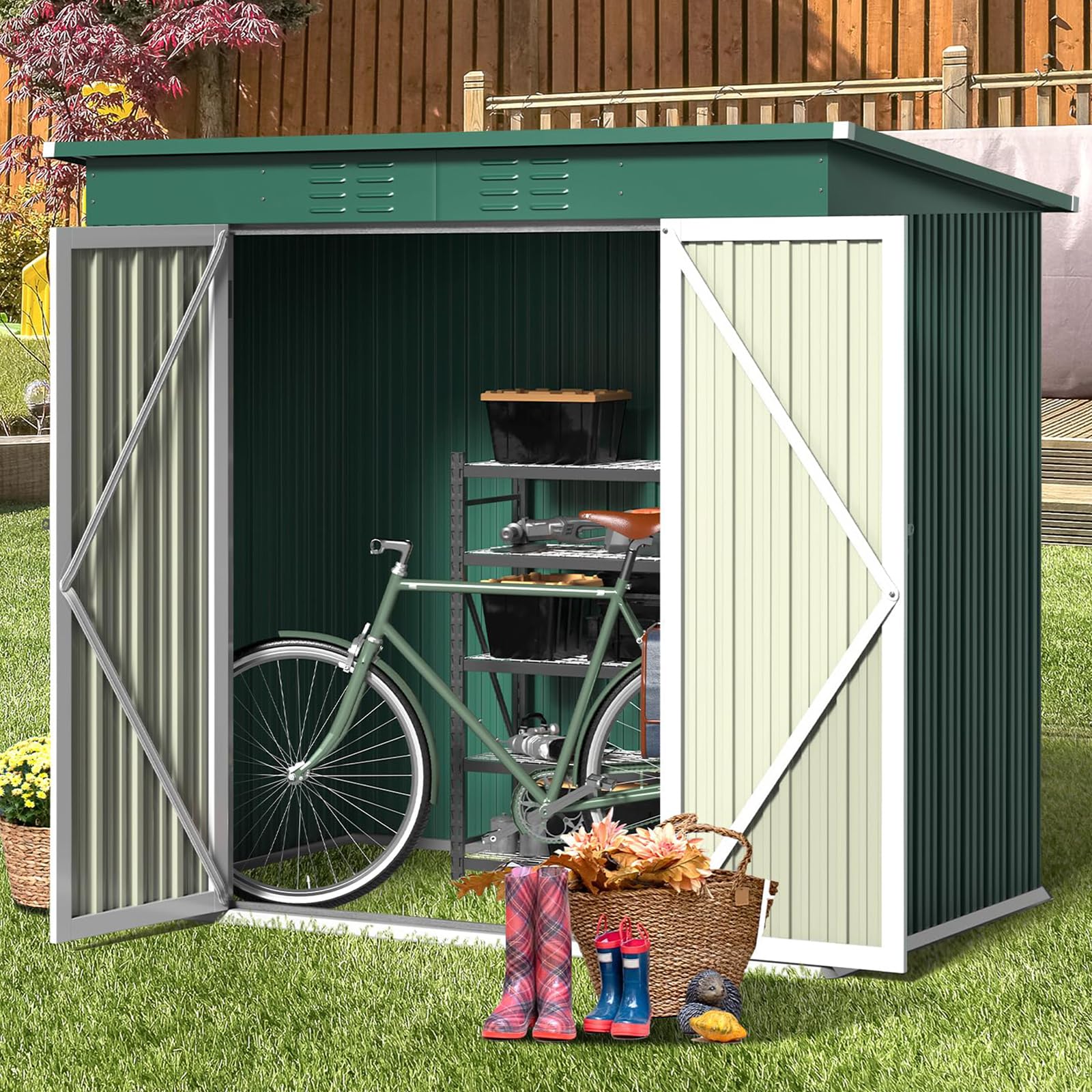 Bealife 6' x 4' Outdoor Storage Shed - Heavy Duty Metal Garden Shed with Double Lockable Doors, Waterproof & Rustproof Tool Storage Cabinet for Backyard, Patio, Lawn (Green) | Perfect for Storing Gardening Tools, Lawn Equipment & Seasonal Items