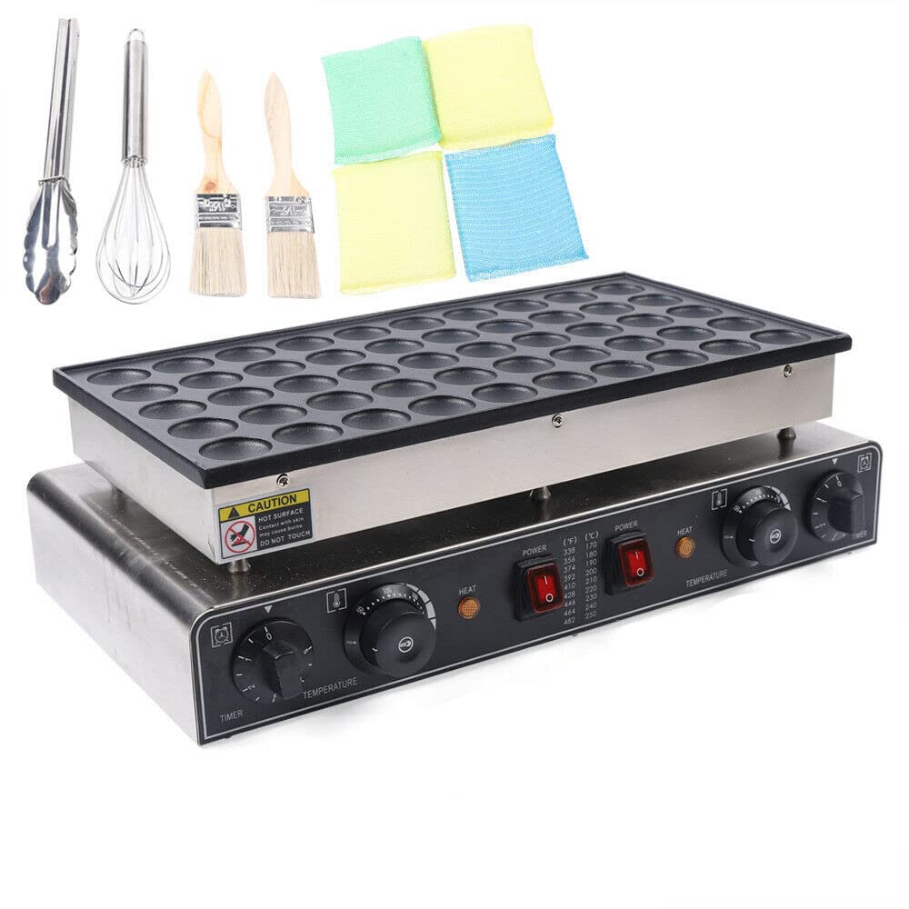 Electric Mini Pancake Maker Machine - 50Holes 1.8inch Commercial Dutch Pancake Maker 1700W Nonstick Poffertjes Machine with Adjustable Temperature 50-300°C (122-572°F) - Perfect for Restaurants, Snack Bars, Bakeries, Breakfast Cafes, and Home Kitchen Use