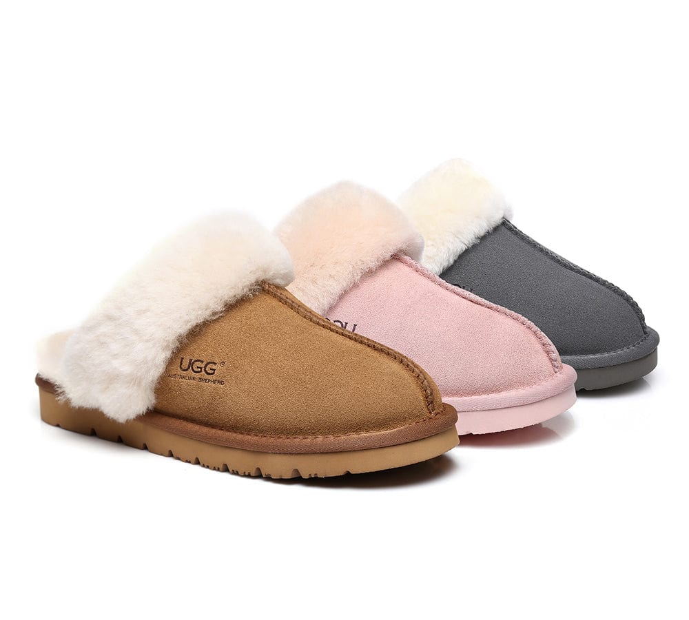 Australian Shepherd® UGG Slippers - Genuine Sheepskin Wool Scuff Muffin House Shoes for Men & Women | Cozy Indoor/Outdoor Winter Slippers for Home, Office & Travel
