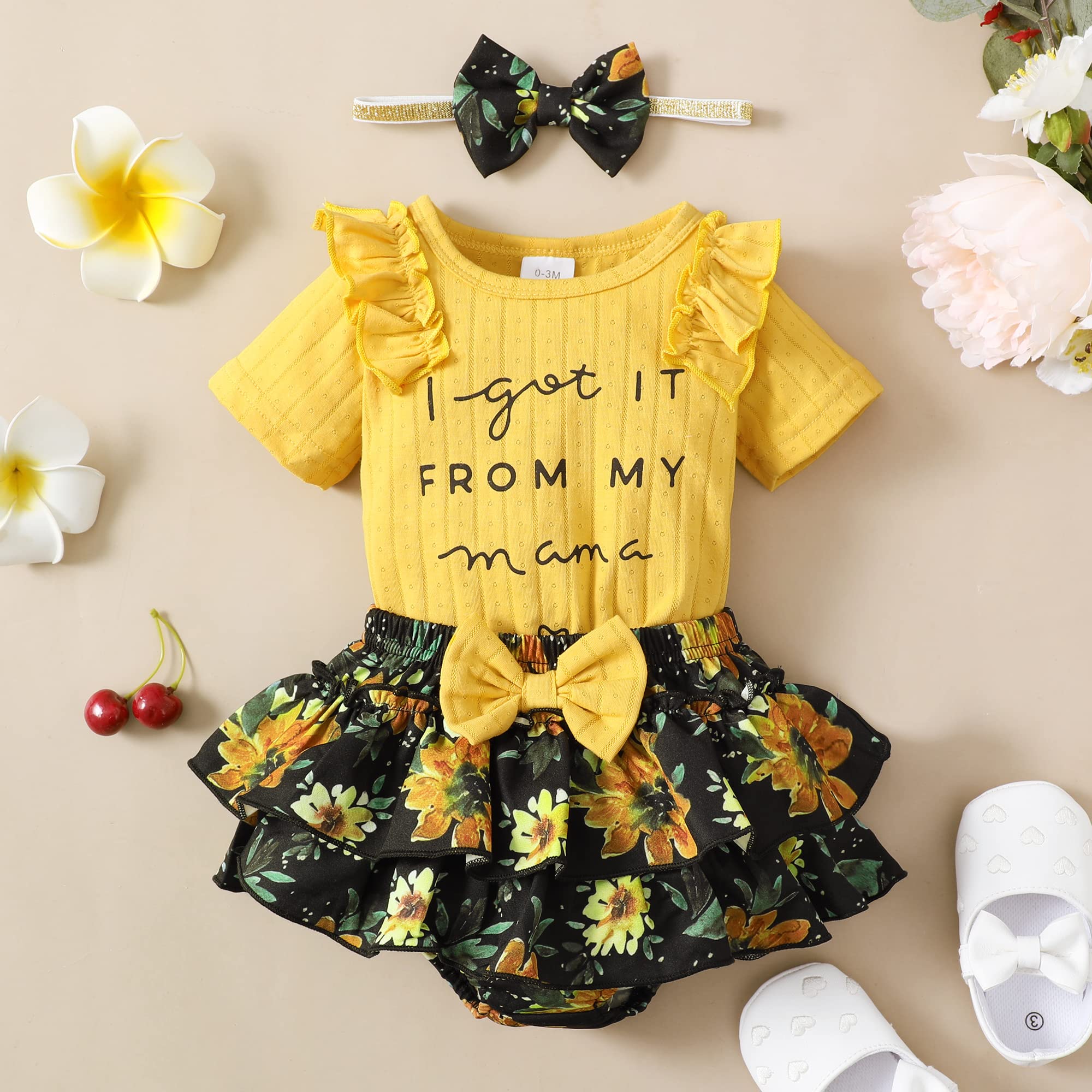 Mioglrie Newborn Baby Girl Clothes Set - Floral Romper & Shorts Outfit for 0-24 Months | Cute Summer Infant Clothing for Girls | Perfect for Playdates, Beach Trips & Family Photos