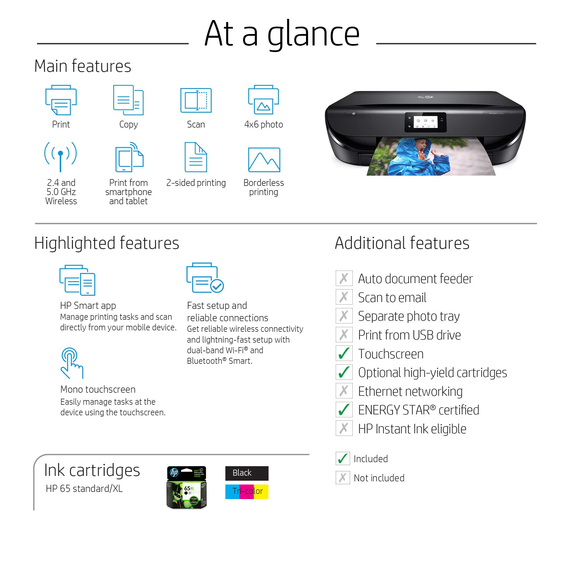 Renewed HP Envy 5052 Wireless All-in-One Photo Printer | High-Quality Printing, Scanning & Copying | Perfect for Home Office, School Projects & Photo Printing