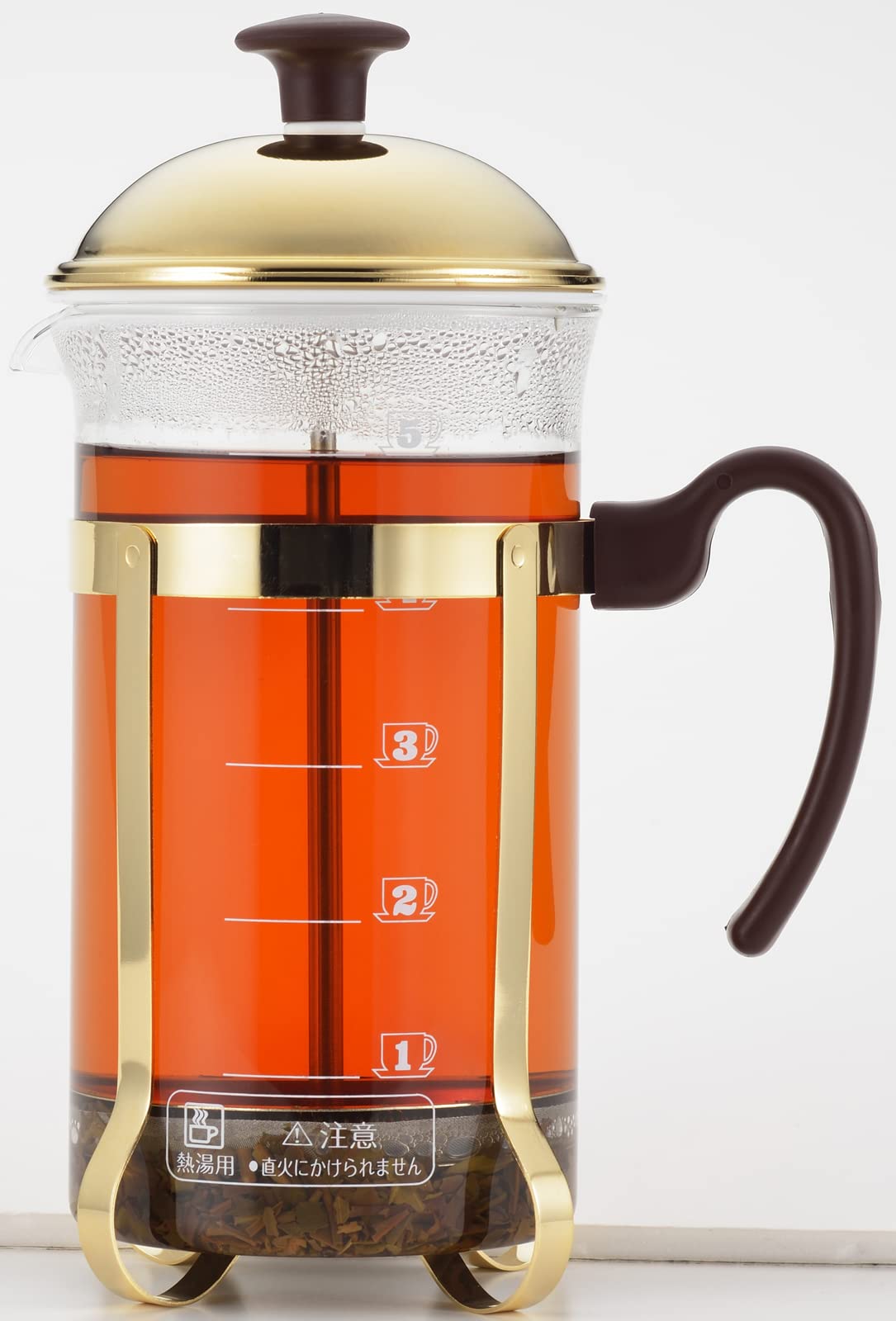 Yoshikawa SJ3306 25.4 oz (750ml) Glass French Press Coffee Maker & Tea Infuser - 5 Cup Capacity with Measurement Marks, Premium Japanese Design in Mocha Brown - Perfect for Home, Office or Camping Brewing
