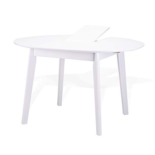 6-Piece Yumiko Modern Dining Set - Solid Wood Extendable Round Table & Padded Chairs with Light Gray Cushions (White Finish) - Perfect for Small Kitchen, Breakfast Nook or Cozy Apartment Dining Area