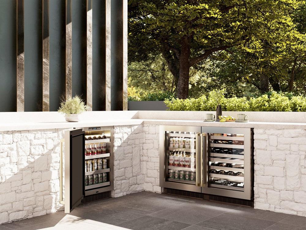 ZLINE Autograph Edition 24 Inch Dual Zone Wine Cooler - 44 Bottle Capacity, Stainless Steel Glass Door & Champagne Bronze Handle - Perfect for Home Bars, Wine Cellars & Entertaining (RWDOZ GS 24 CB)